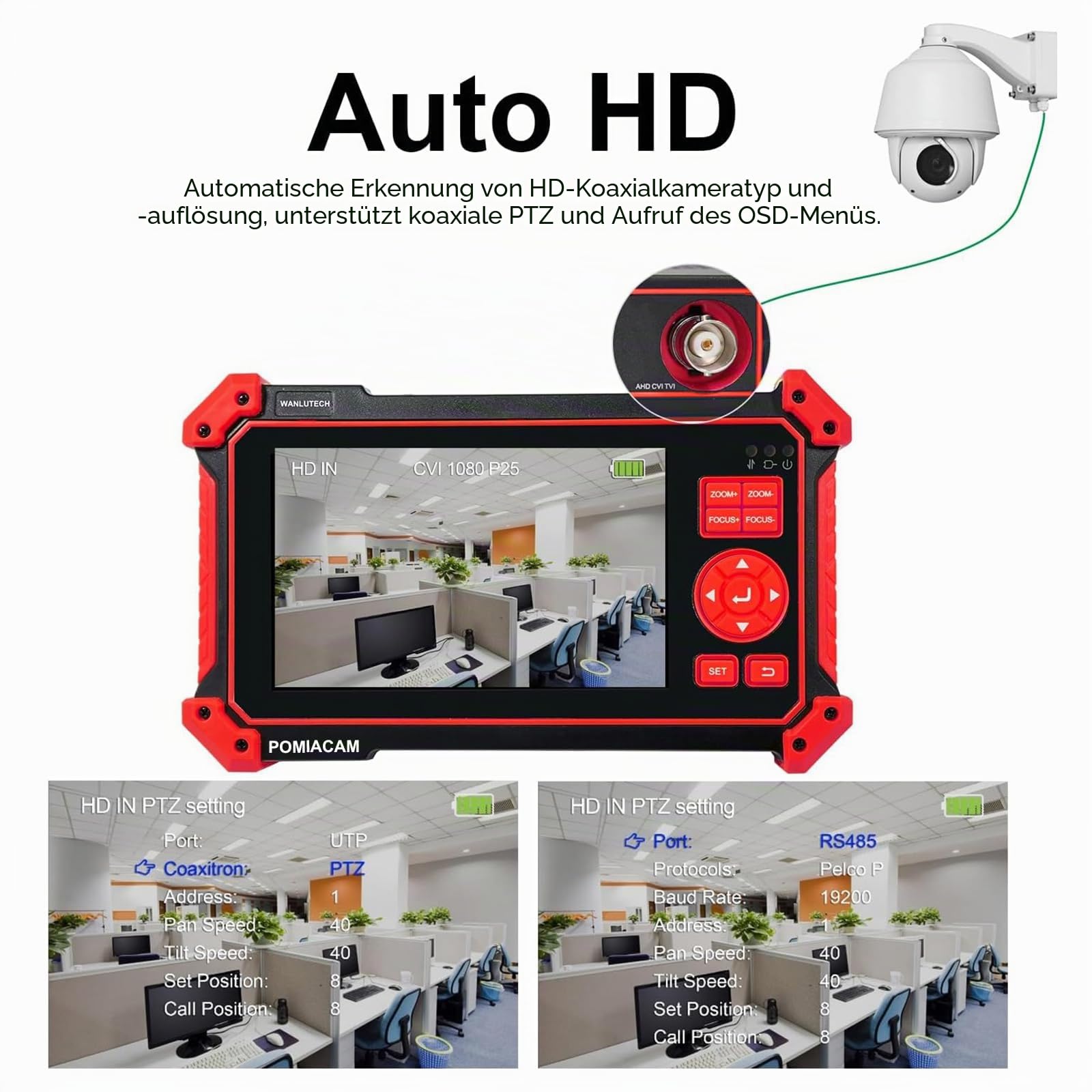 CCTV-Kameratester, HD-2950, 8 MP TVI CVI AHD CVBS Analog-Kameratester, 12,7 cm (5 Zoll), TFT-LCD-Bildschirm, UTP-Kabeltest, HDMI- und VGA-Eingang, RS485 PTZ-Steuerung, Audio-Test, 12 V