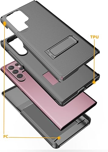 Miniatura 6 de Funda compatible con Samsung Galaxy S22 Ultra 5G (solo tamaño de pantalla de 6.8 pulgadas). Combo de funda híbrida de doble capa y funda de clip