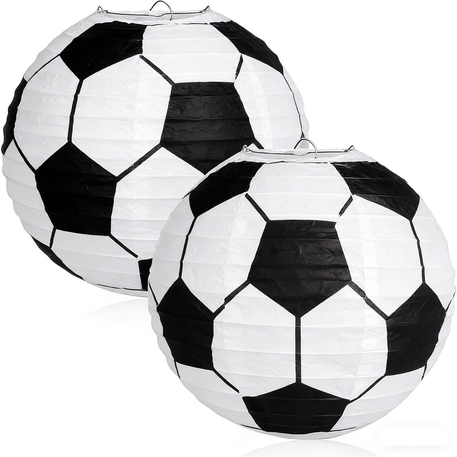 2 x Soccer Pendant Lamp Shade for Bedrooms, Living Rooms, Hallways, Weddings, Parties, Events, 30cm/12 Diameter Round Lantern, Hanging Football Paper Lampshade, Ribbed Ceiling Light Lampshade