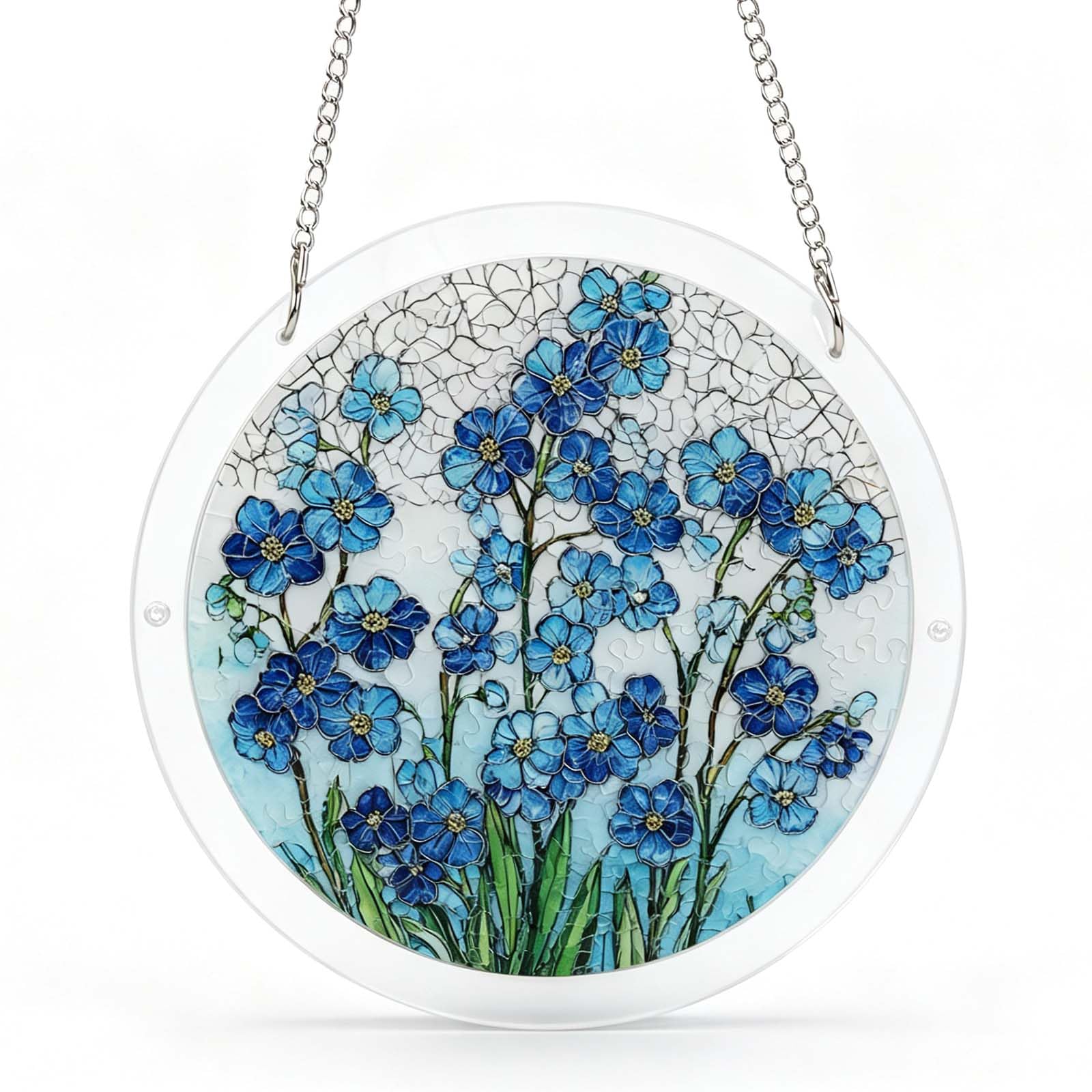 Forget Me Not Acrylic Suncatcher Puzzle, Floral Window Hanging Decor