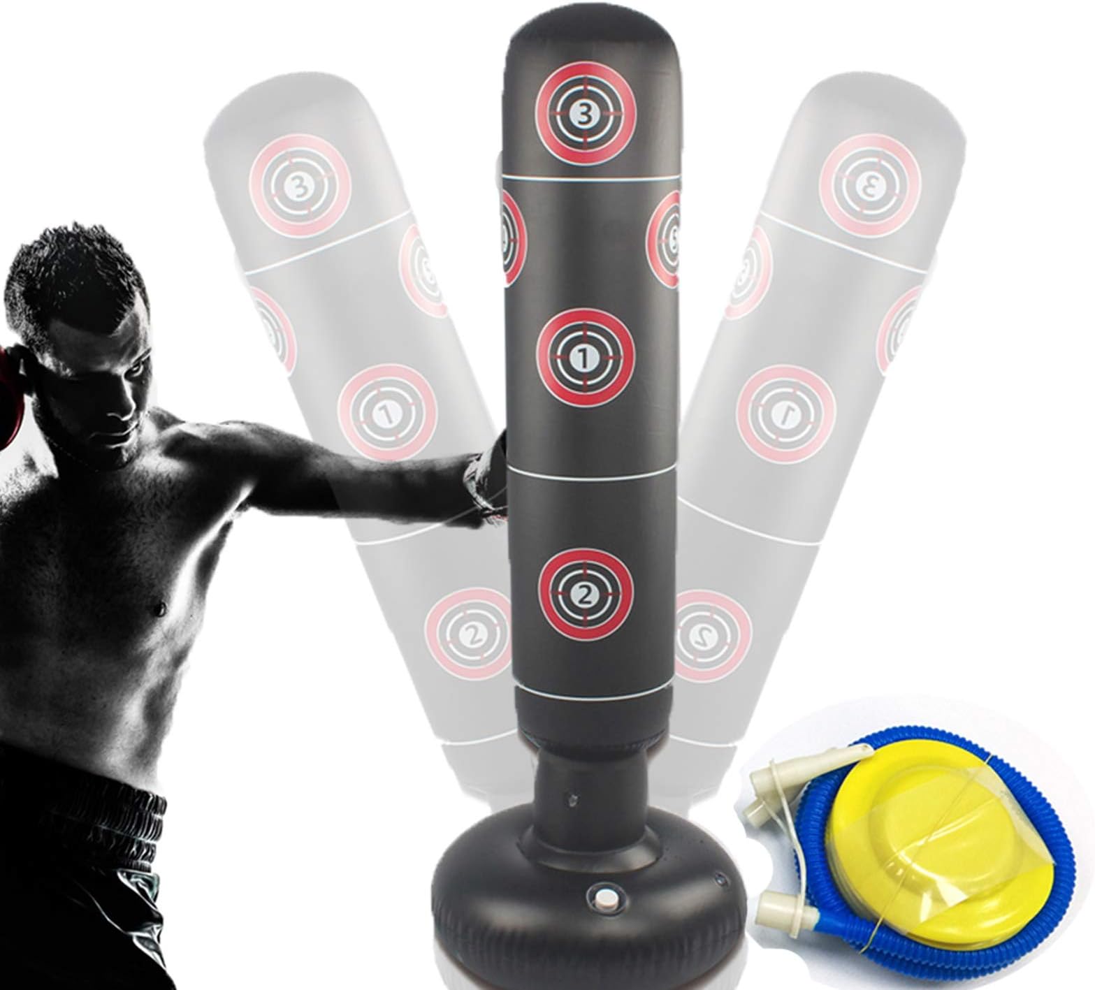 Fitness Punching Bag Inflatable Punching Bag Freestanding Kicking Bag De-Stress Boxing Target Bag for Childrens Adult + Foot Pump (155CM/61.02")