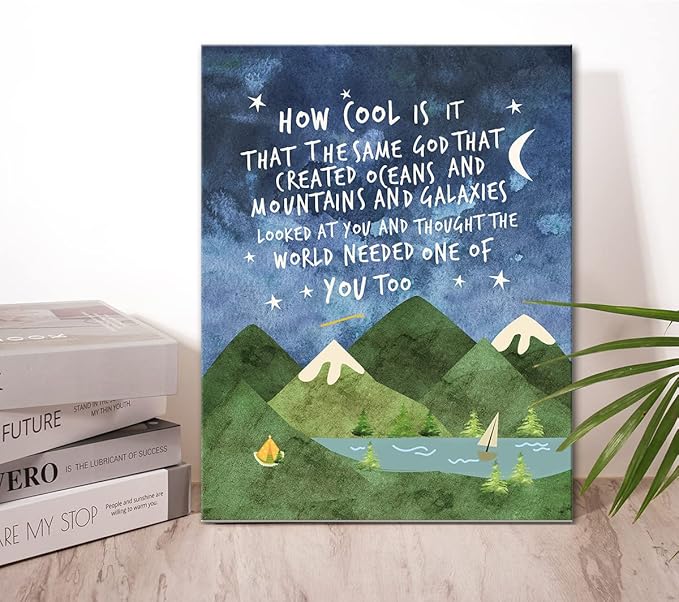 Same God Creation Wall Art – Inspirational Mountain Canvas for Nursery & Toddler Boy Room, Christian Kids Decor, Adoption & Communion Gift Idea
