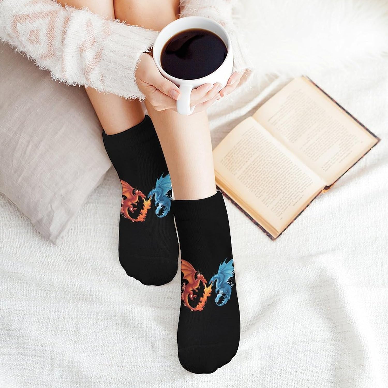 Fantasy Duelings-Dragons Socks for Men Women 5 Pairs Ankle Socks