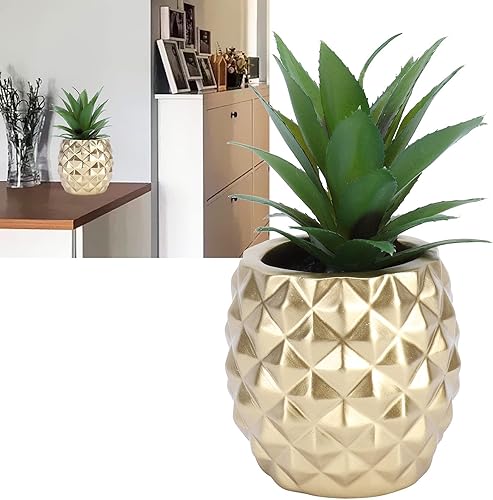 Miniatura 5 de Maceta de piña artificial dorada 6.7 x 3.9 pulgadas de resina modelo de frutas decoración para el hogar, oficina, escritorio, cocina, decoración de