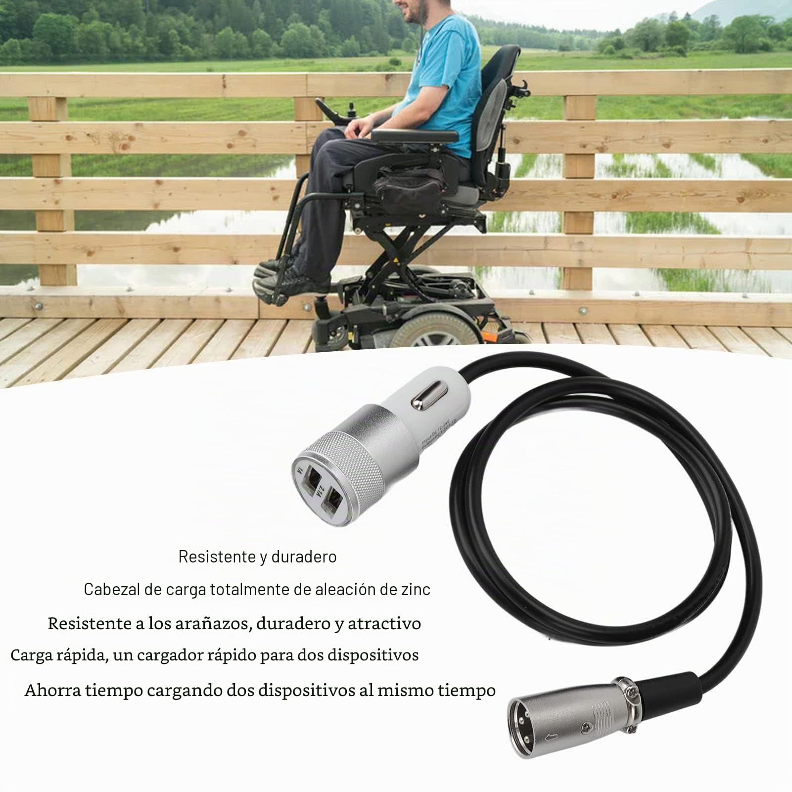 Cargador Para Silla De Ruedas Eléctrica, Cargador De Scooter De Movilidad USB 1 Para 2 Cable USB Universal De Carga Rápida De Aleación De Zinc Para Vehículos Pequeños Y Scooters Movilidad Eléctrica