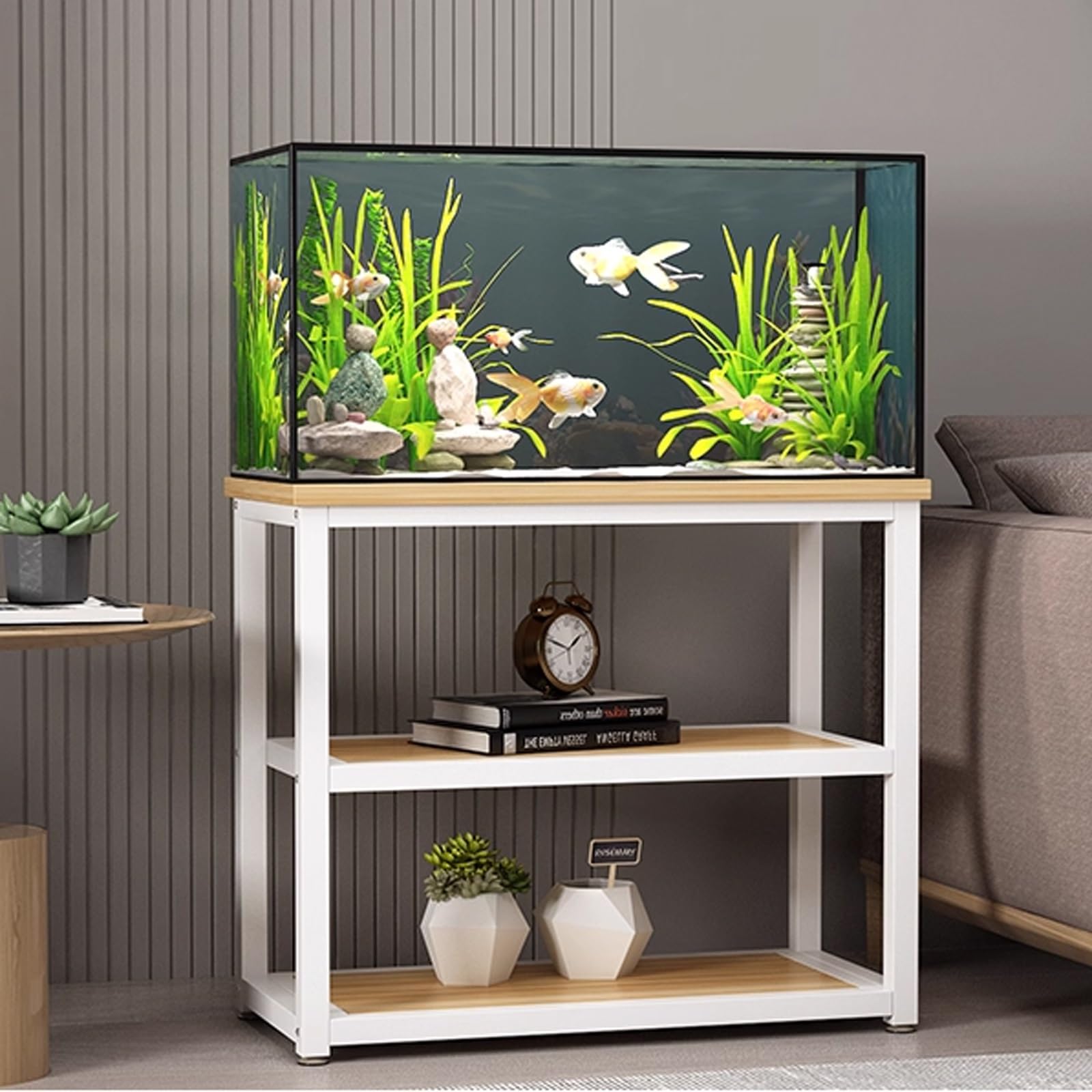 Modern Minimalist Fish Tank Stand, Metal Aquarium Stand, Sleek Design with Dual-tier Storage, Easy to Install, Perfect for Home and Office Use(Style C,17.7x9.8x27.6in)