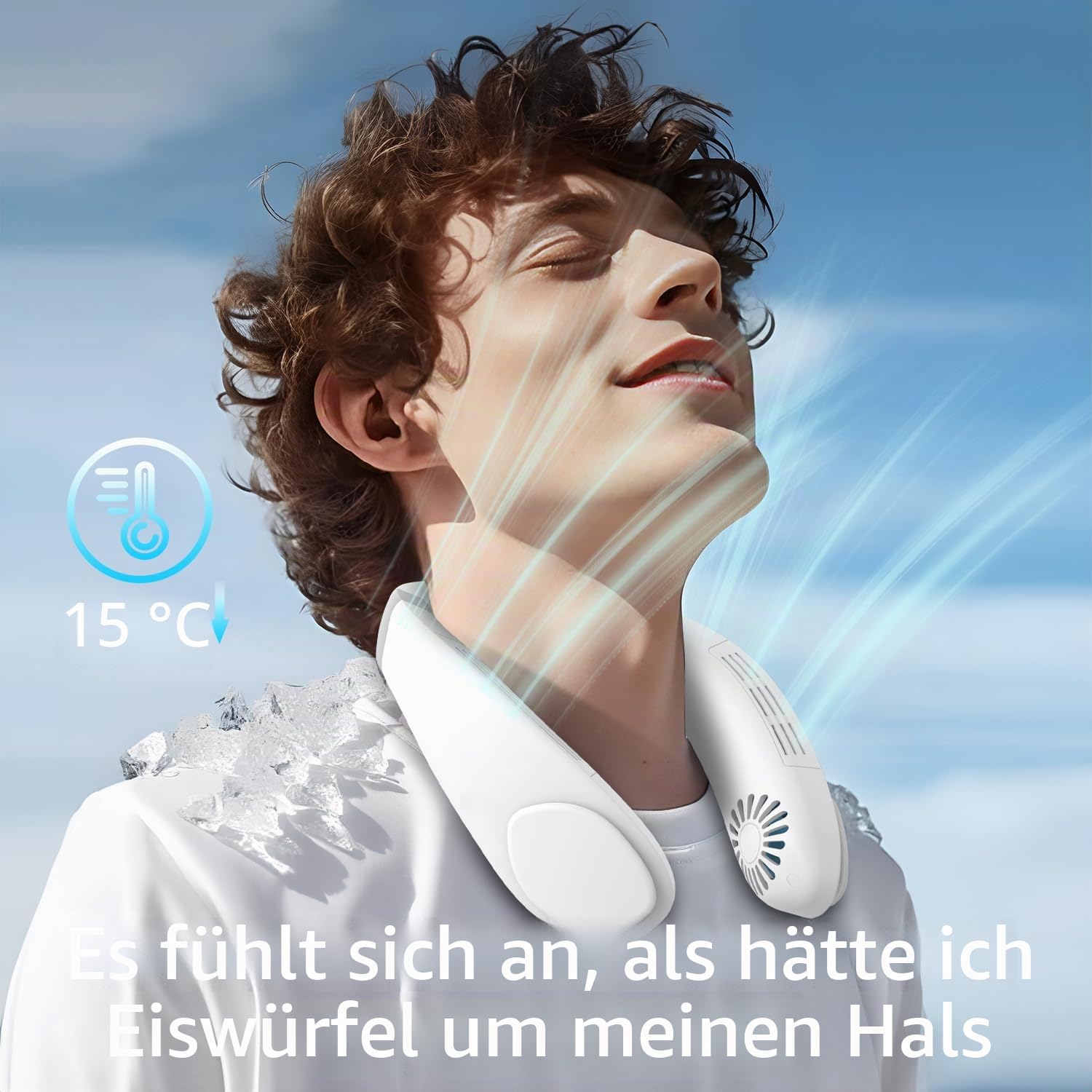Blattloser Hals-Ventilator 6000 mAh mit Kühlplatte, wiederaufladbar, tragbar, leise, für Reisen Camping Outdoor (weiß)