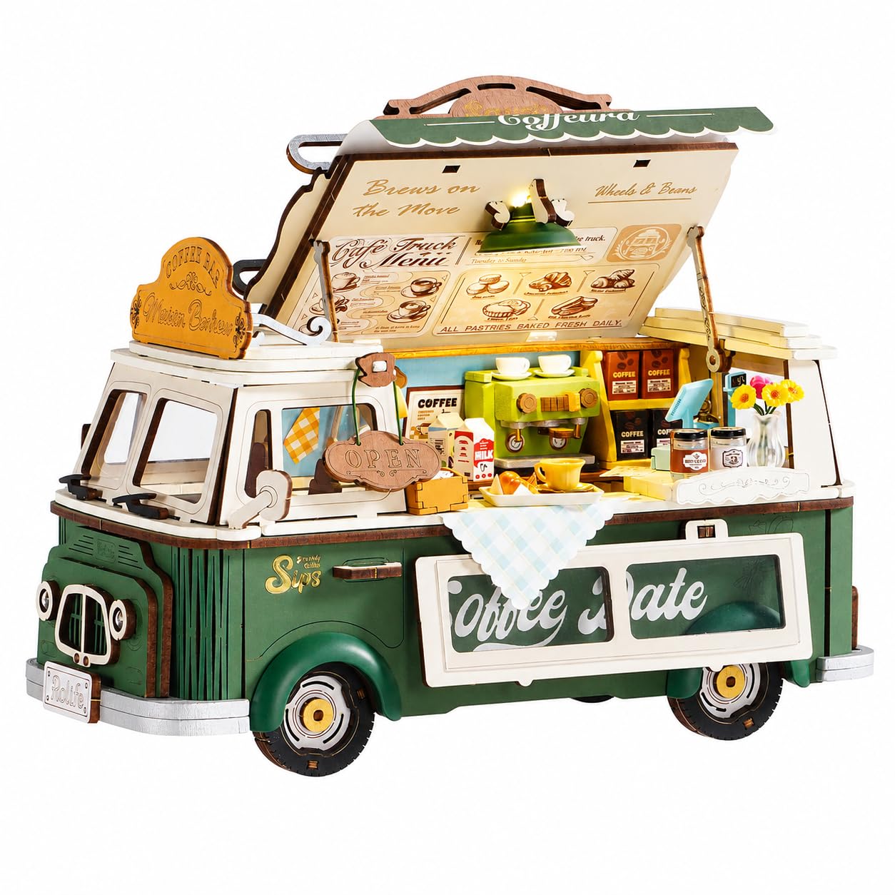 Rolife DIY Miniature House Kit Coffee Truck 3D Wooden Puzzles Book Nook Kit | Wooden Puzz…