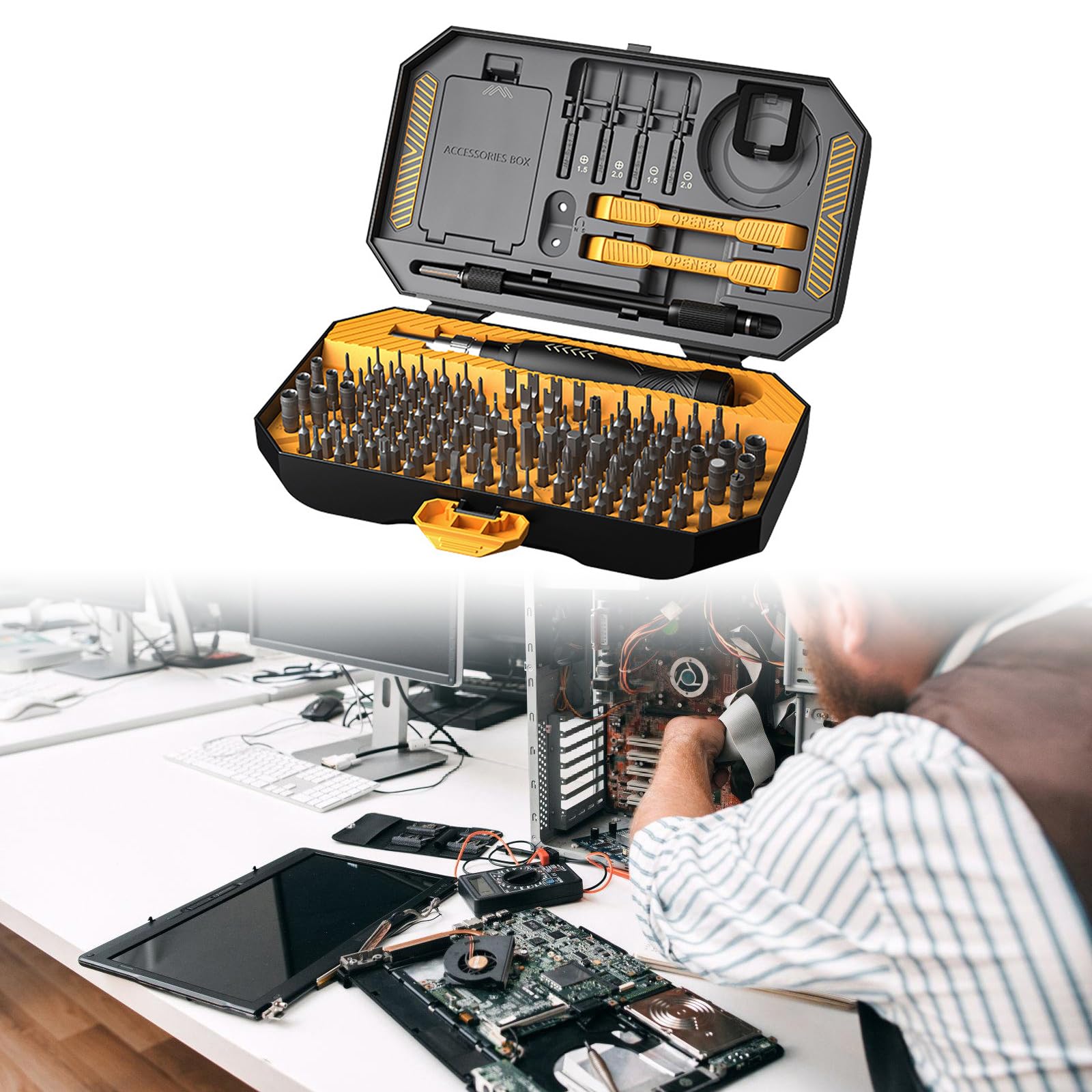 Juego de destornilladores eléctricos, herramienta manual de punta adecuada para computadora, laptop, electrónica, trabajo, profesional, reparación de bricolaje, destornillador portátil con broca