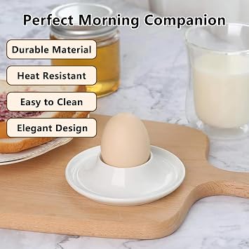 6Pcs Egg Cups, Stackable Egg Holders for Soft Hard Boiled Egg, Egg Poacher Cup Set, Breakfast Egg Tray for Kitchen, Classic Style White Plastic Eggs Stand Plates, Microwave and Dishwasher Safe