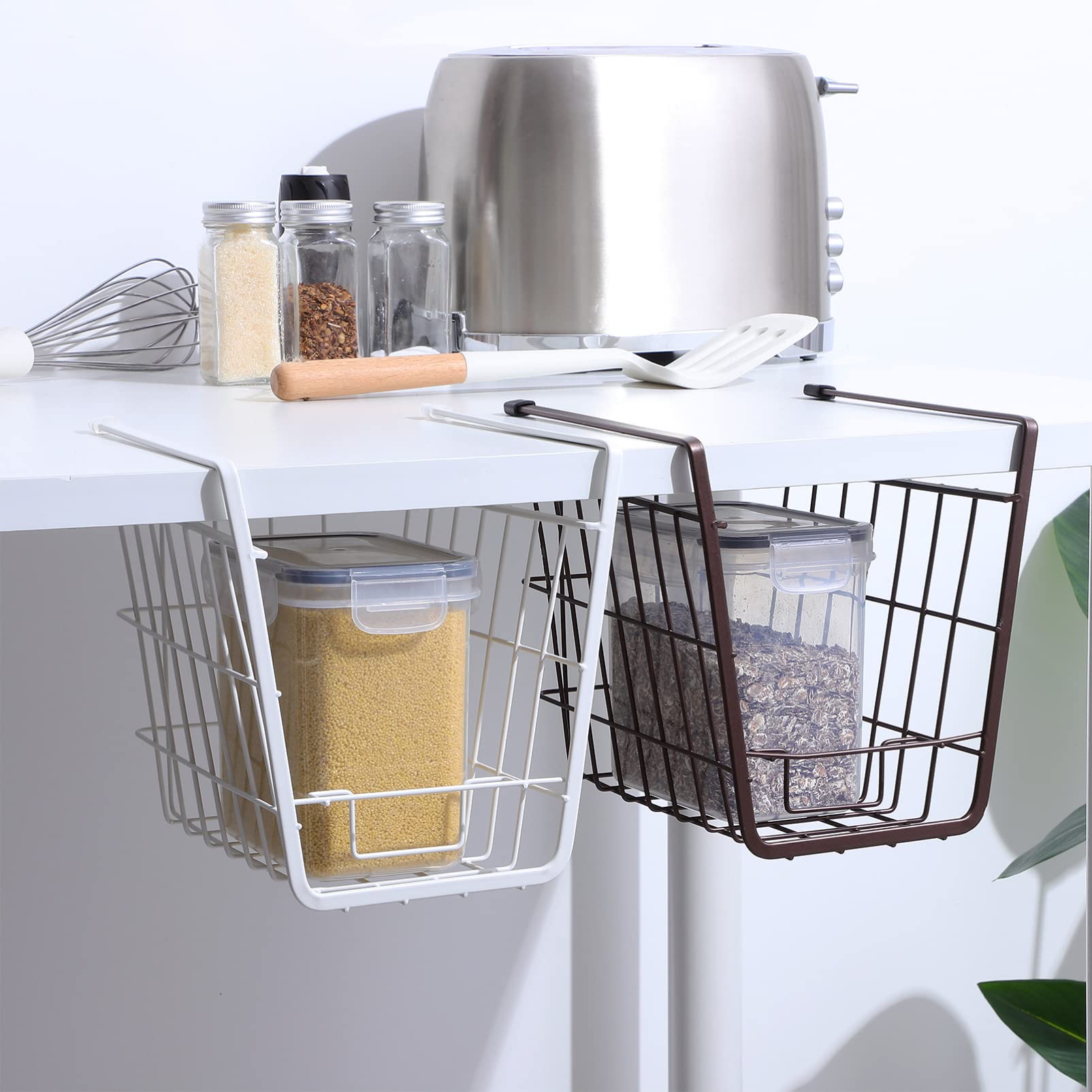 Operitacx 2piezas Cesta De Almacenamiento Colgante De Alambre De Hierro Cestas De Almacenamiento Para Debajo De Estantes Organizadores Para Cocina Despensa Armario De Baño