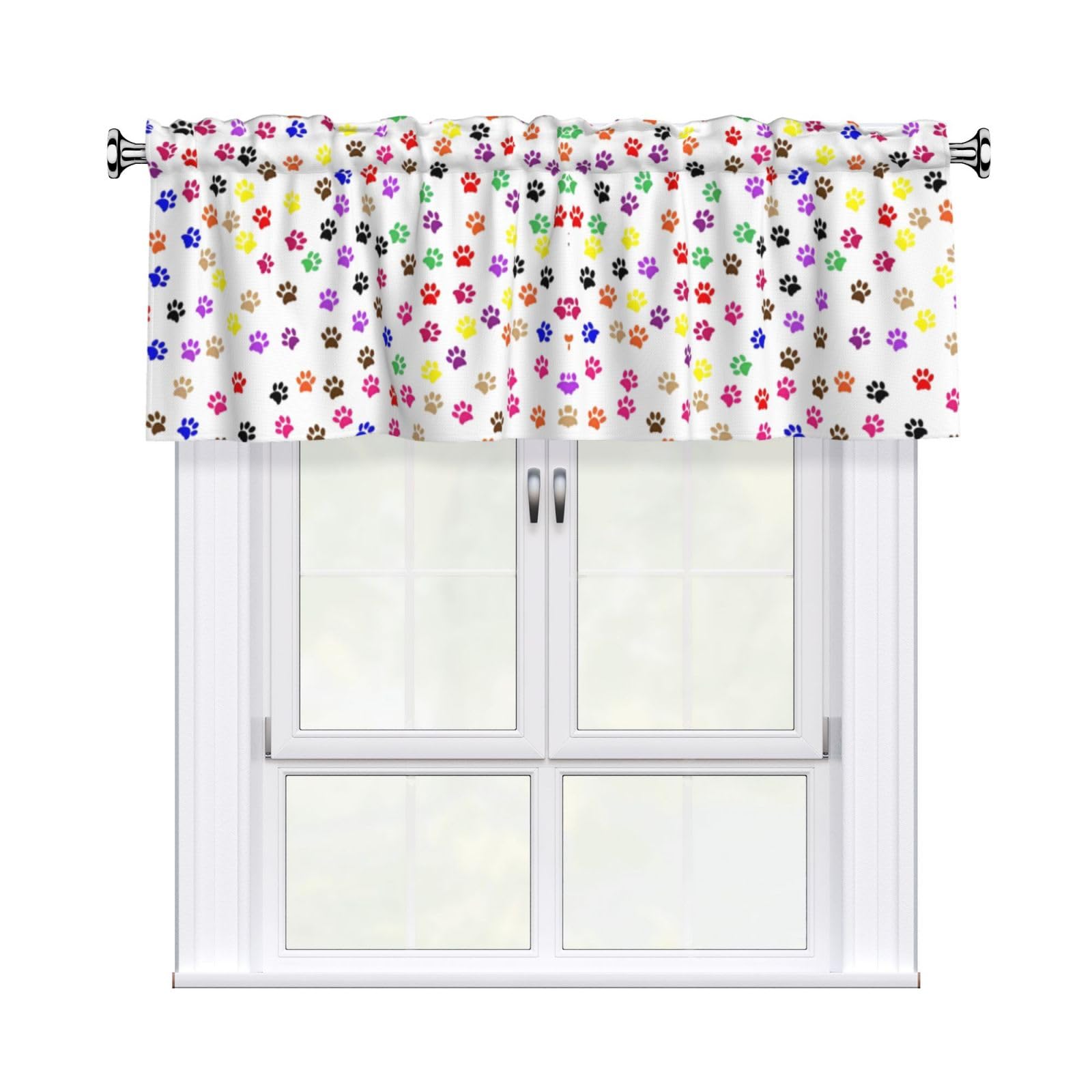 WHJDPP Paw Prints Prints Charming Kitchen Window Cover – 54x18 Inch Peach Skin Valance with Decorative Print