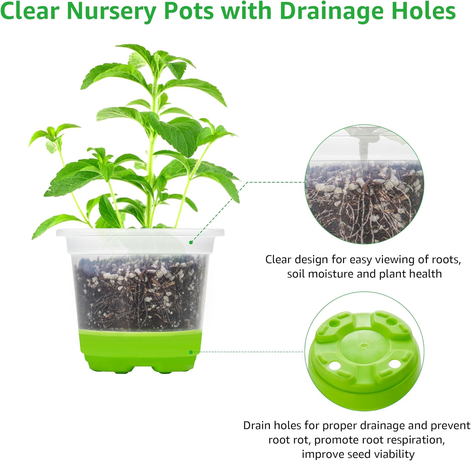 24 Packs 5/4/3.5 Inch Reinforced Nursery Pots with Silicone Base for Easy Transplant, Variety Pack Plastic Plant Pot Seedling Planter Seed Starter Flower - Image 7