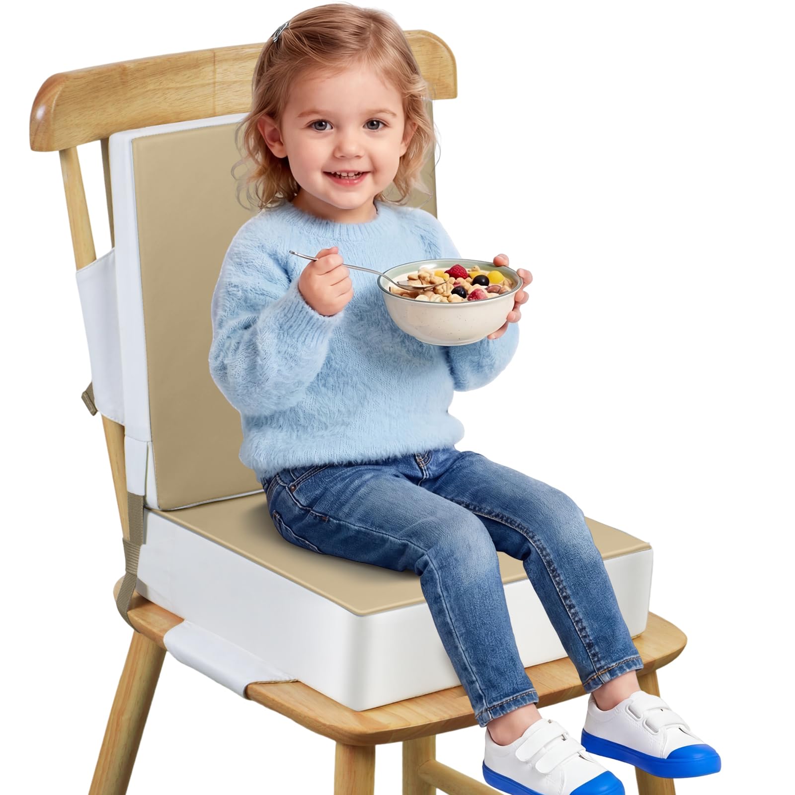 Rehausseur de chaise constitué de deux coussins - Pour enfant et bébé - En polyuréthane lavable - Avec sangles - pour enfants de plus de deux ans - Kaki
