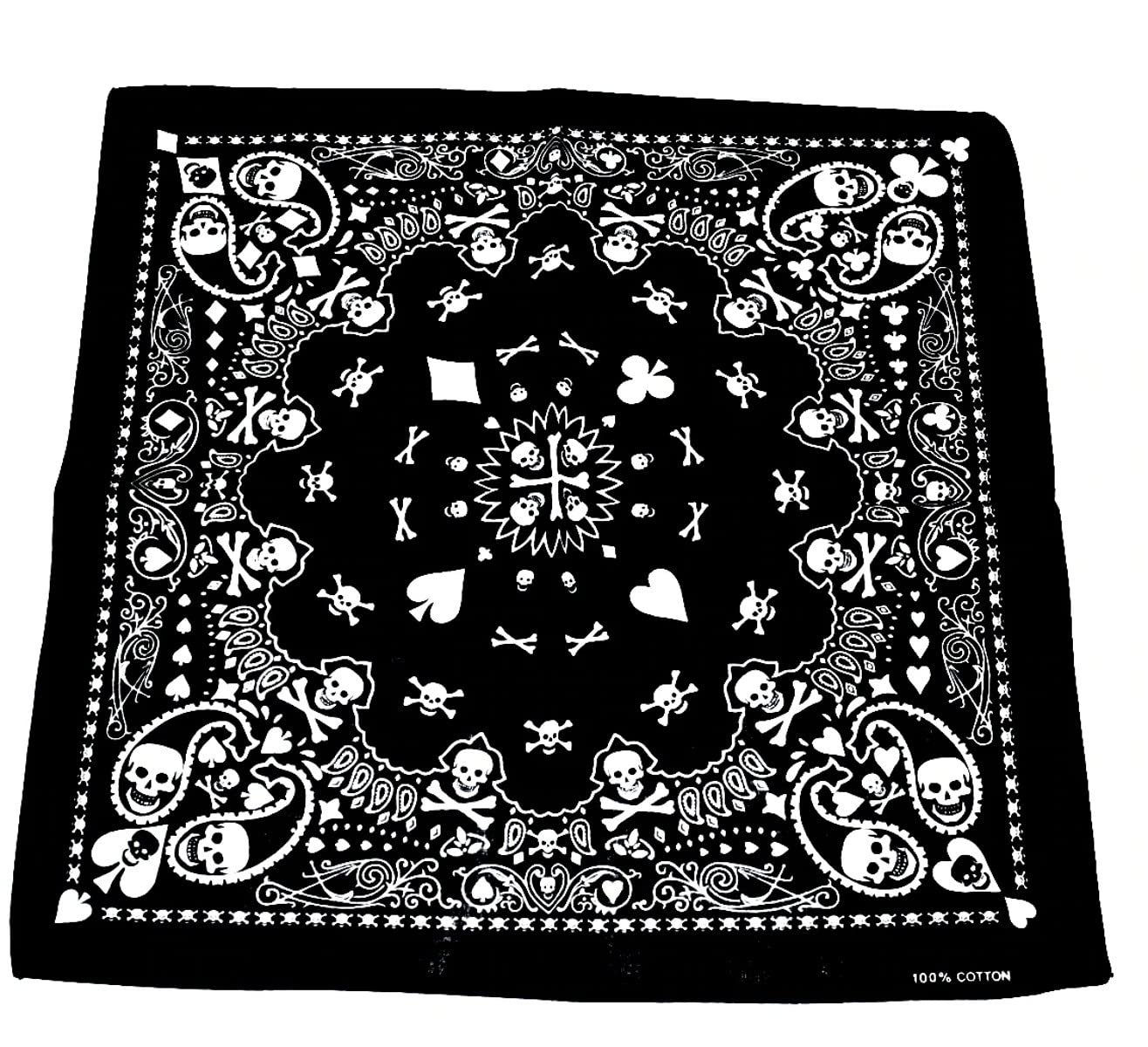 Topkids Accessories Black Bandanas Headband Skull Pirate Hair Scarf Men Women Motorbike Mask Gothic Alternative Clothing Crossbones Motorcycle Cotton Headscarf (Skulls & Playing Cards Black & White)
