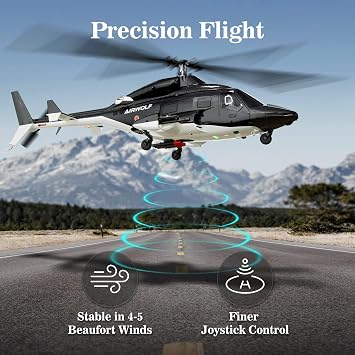 RTF Airwolf RC Helicopter - 27:1 Scale Collectible Remote Control Helicopter with Auto-Hover, 6CH Control & Dual Batteries for Adults Beginners,TV-Accurate Air Wolf Series Model