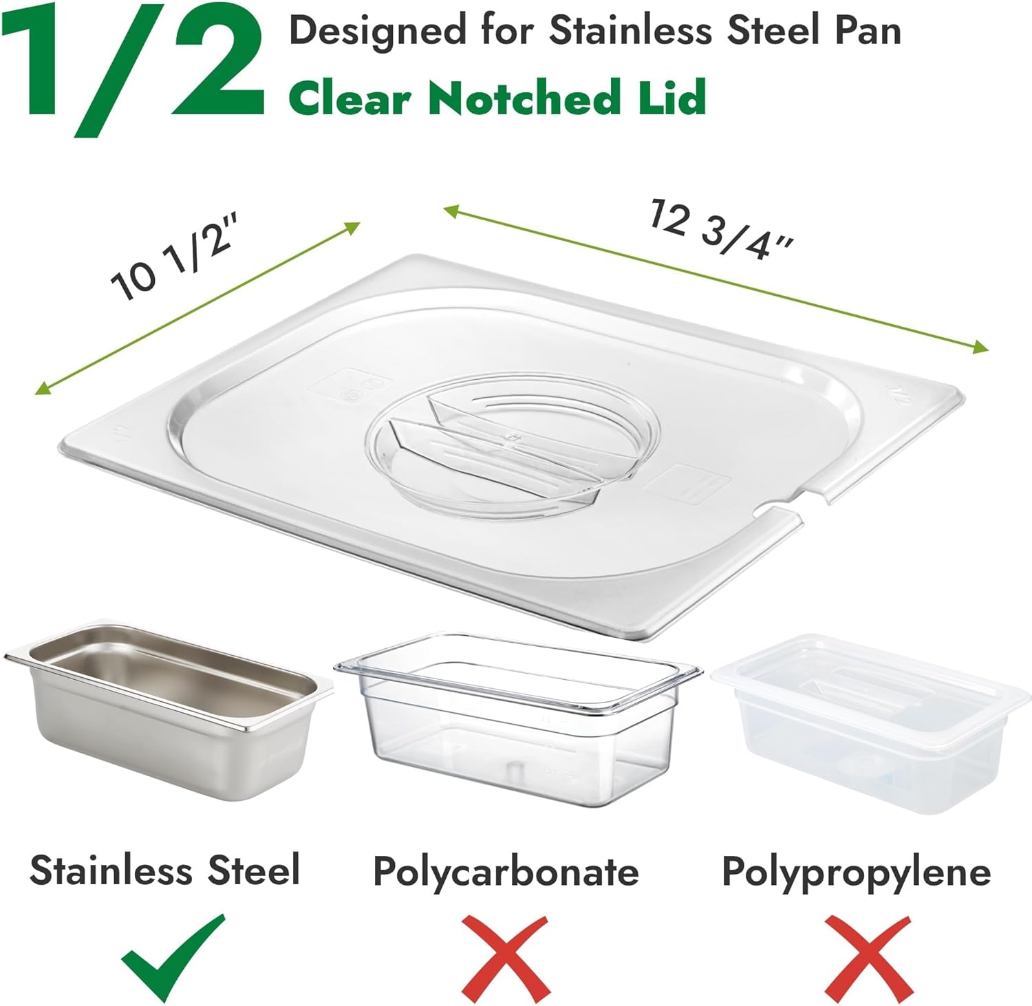 HECMAC 6-Pack 1/2 Size Slotted Hotel Pan Clear Cover, Only for Stainless Steel Food Pan, Polycarbonate