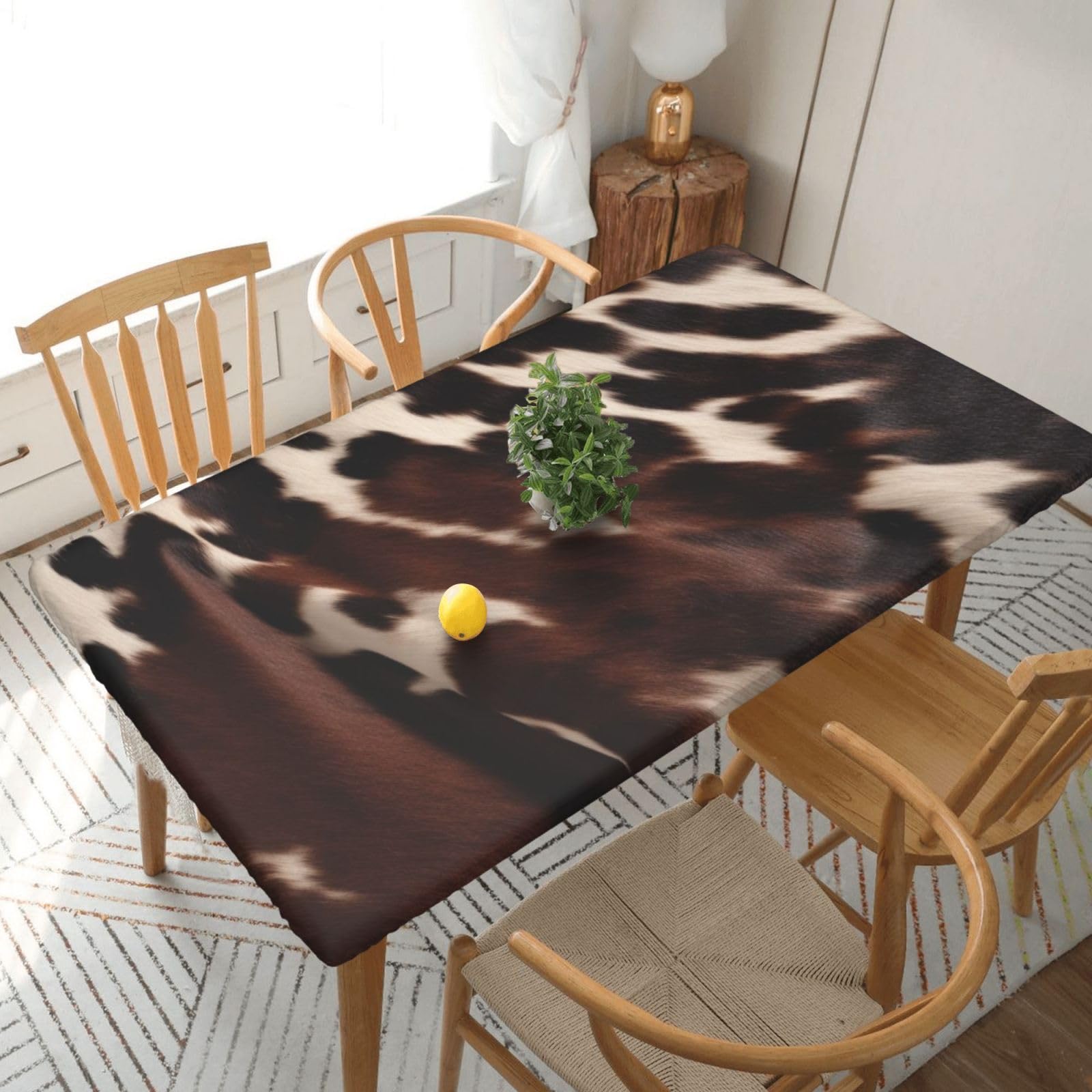 WPKJU Brown Cowhide Printed Tablecloths 5ft Rectangular Table Covers Washable Polyester Decorative Table Cloth for Dining Table Picnic Wedding