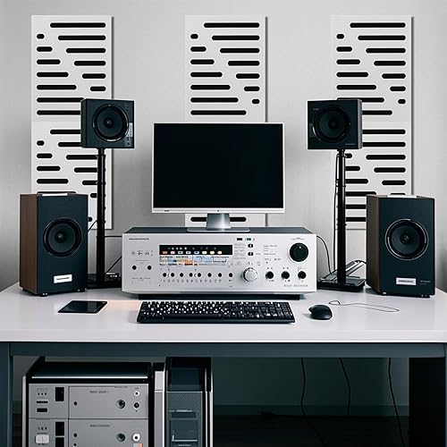 Miniatura 3 de Art3d Paquete de 6 paneles acústicos autoadhesivos insonorizados para pared, diseño de rayas de 16 x 12 pulgadas, bloque de ruido con poliéster y