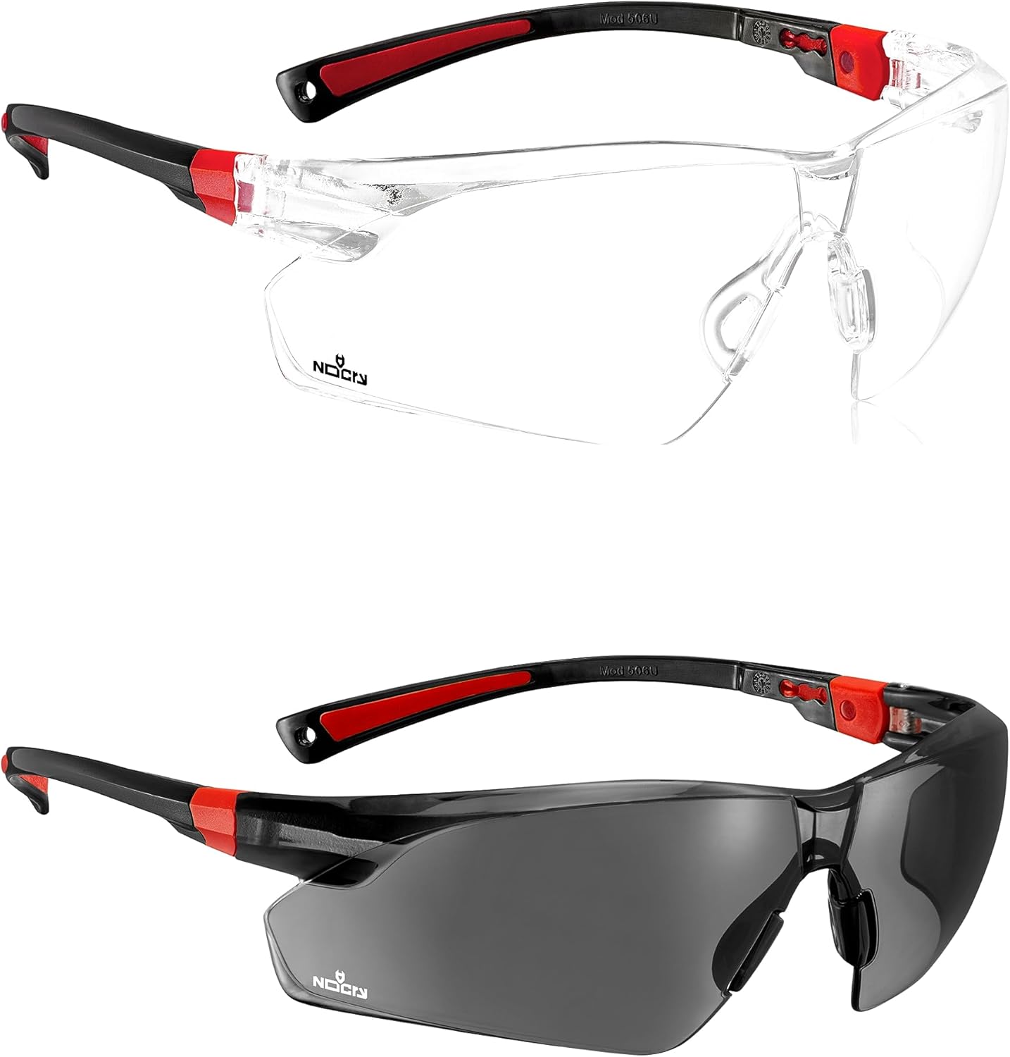 NoCry Clear Safety Glasses for Men and Women; Lightweight Work Glasses with Adjustable Arms and No-Slip Grips & Safety Sunglasses with Green Tinted Wraparound Lenses; Adjustable Arms & No-Slip Grips