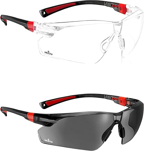NoCry Gafas de seguridad transparentes para hombres y mujeres gafas de trabajo ligeras con brazos ajustables y agarres antideslizantes y lentes de