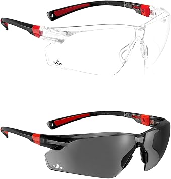 NoCry Clear Safety Glasses for Men and Women; Lightweight Work Glasses with Adjustable Arms and No-Slip Grips & Safety Sunglasses with Green Tinted Wraparound Lenses; Adjustable Arms & No-Slip Grips