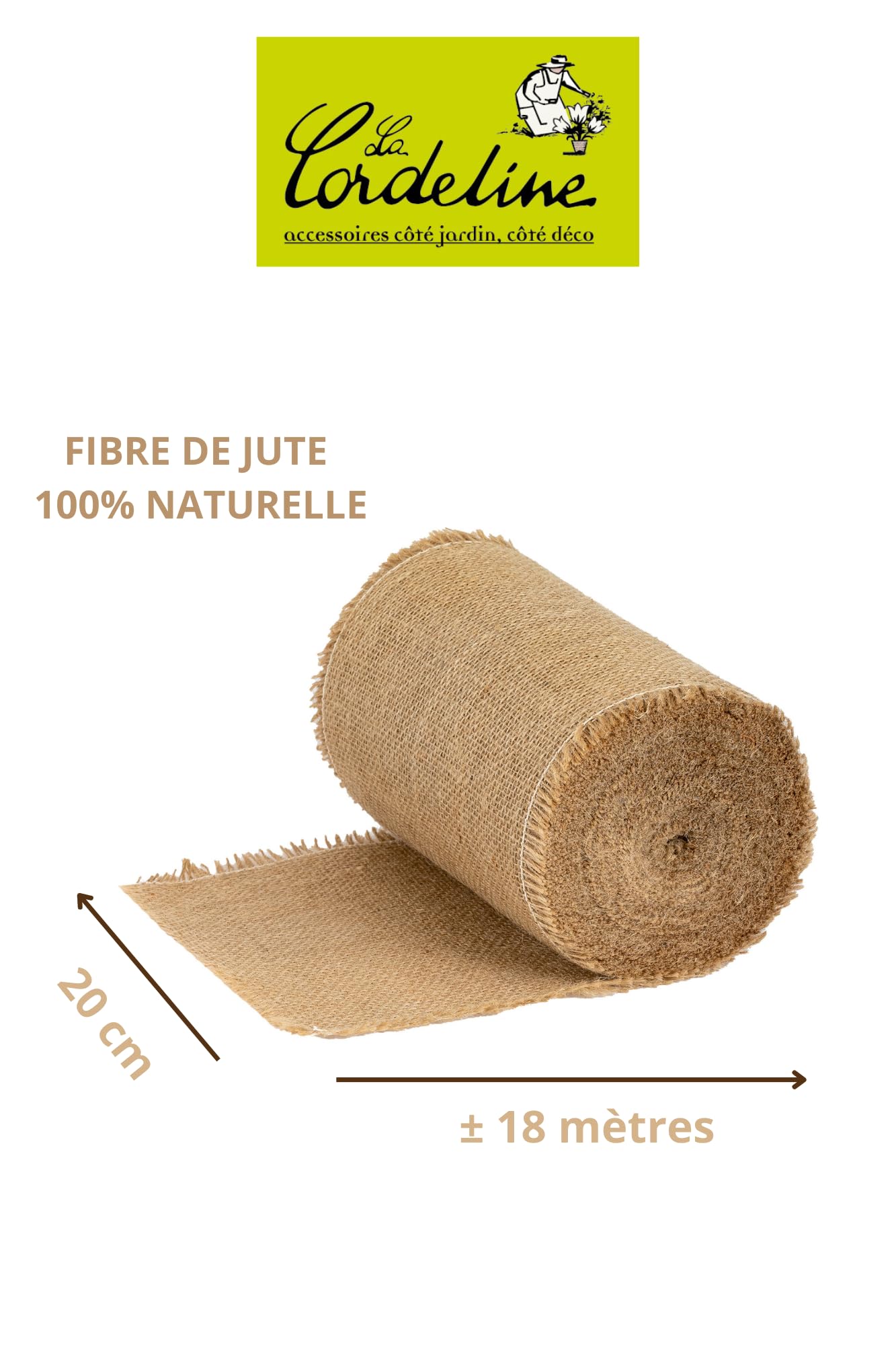 La Cordeline – Bande de Toile de Jute Naturelle 20 cm - Rouleu de 18 mètres – Épaisse 230 g/m² – Aspect Rustique – Décoration Champêtre, Mariage, Jardinage