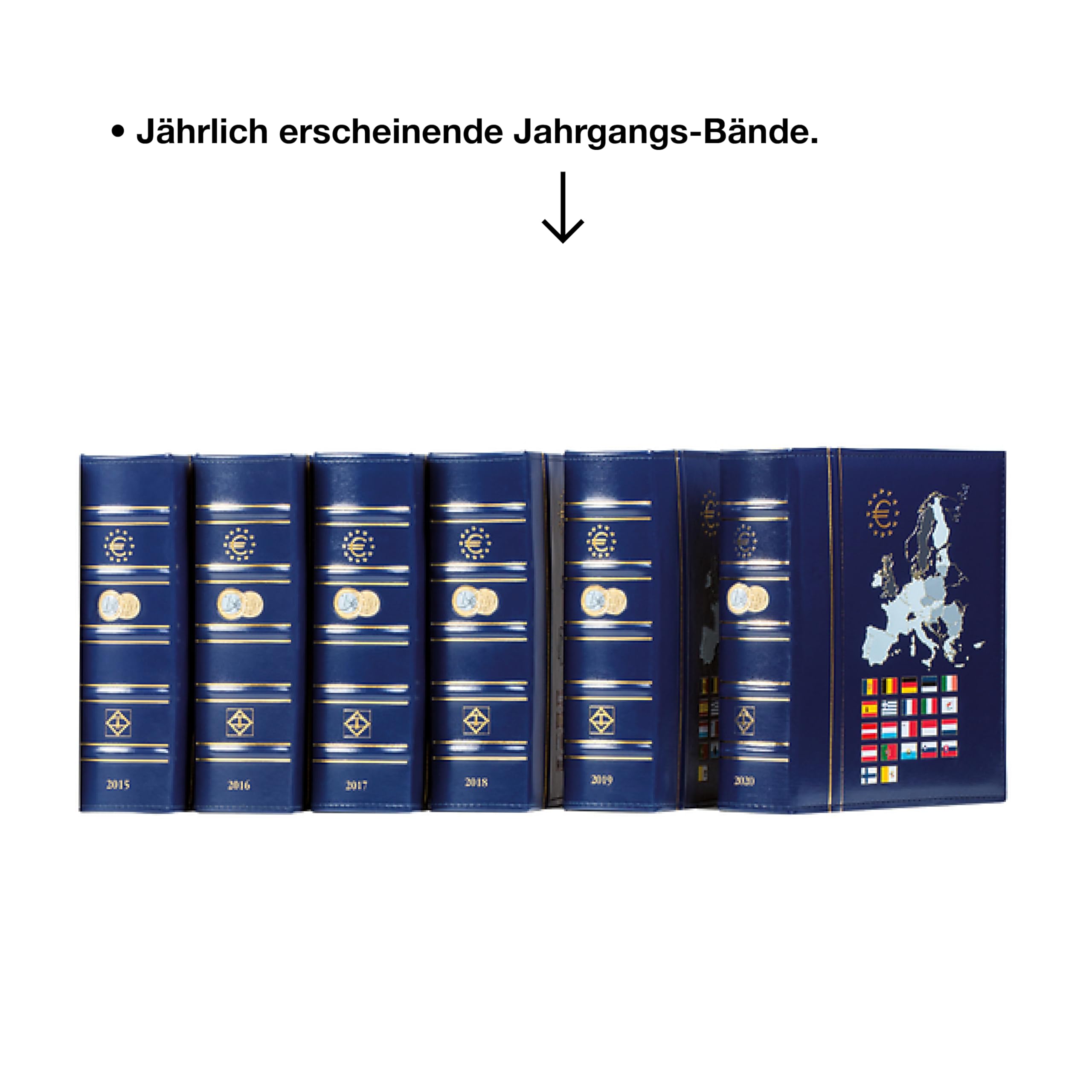 Leuchtturm 372278 Vista Münzalbum Euro-Jahrgang 2025 - mit Schutzkassette, Kunstledereinband, Münzblätter - Blau