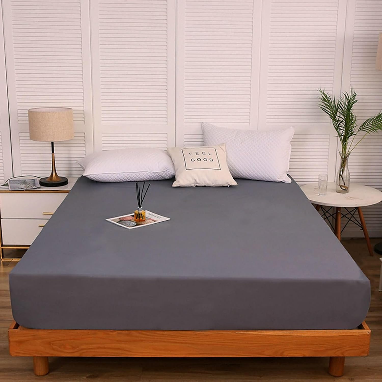 Beydodo Fitted Bed Sheets with Deep Pocket, Bedding Fitted Sheet 150x190cm Solid Dark Pink, Cotton Fitted Sheet for Dorm