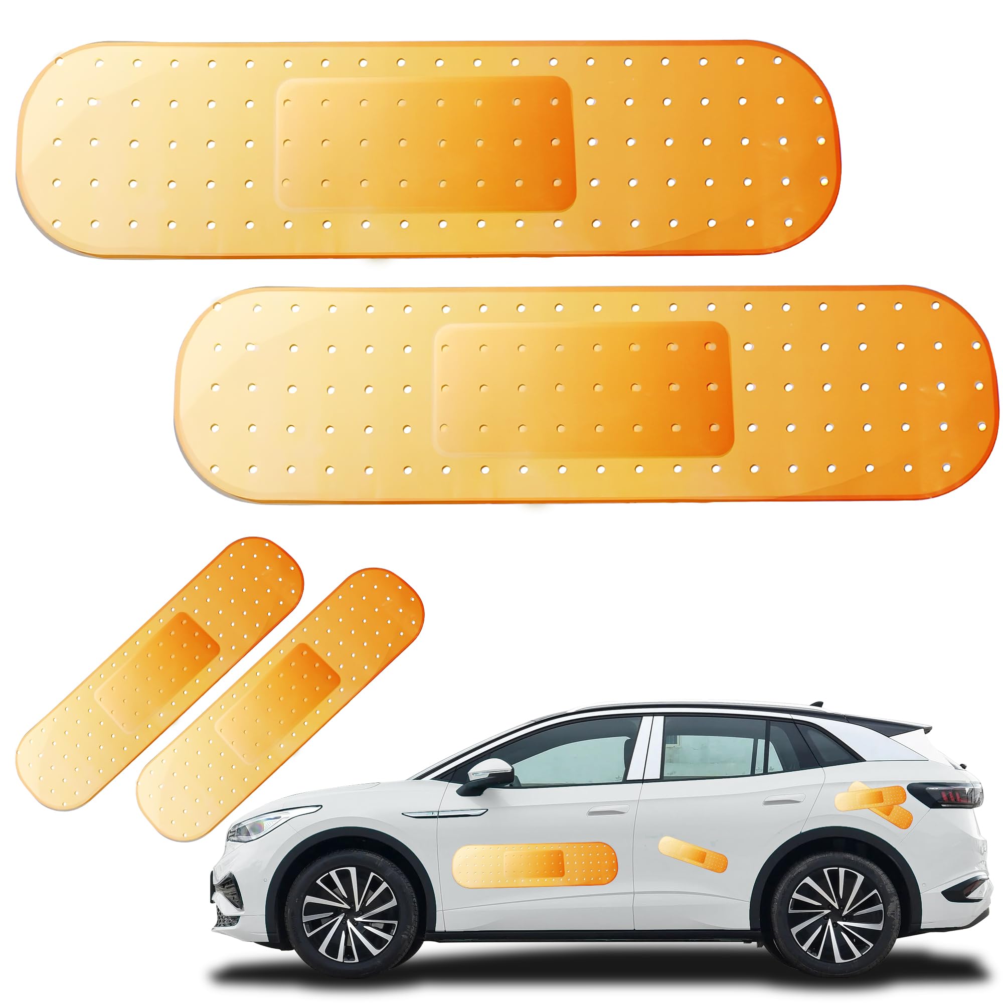 4 Pcs Funny Car Bandaid Stickers(Orange, 2 Large+2 Small), 24"/10" Bandaid Car Decals Dent and Scratch Cover, Giant Bumper Sticker for Truck SUV