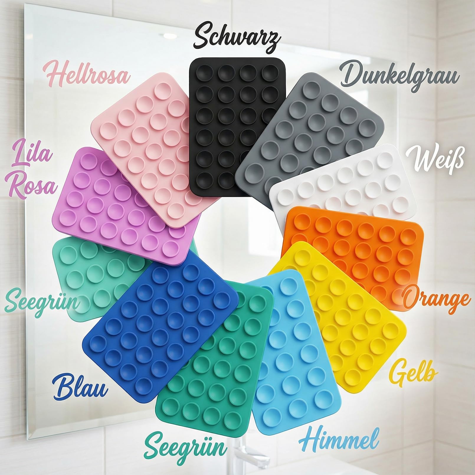 Silikon Handy Saugnapf, Multifunktionale Saugnapf-Halterung, Starke Haftkraft, 10 Stück, 10 Farben