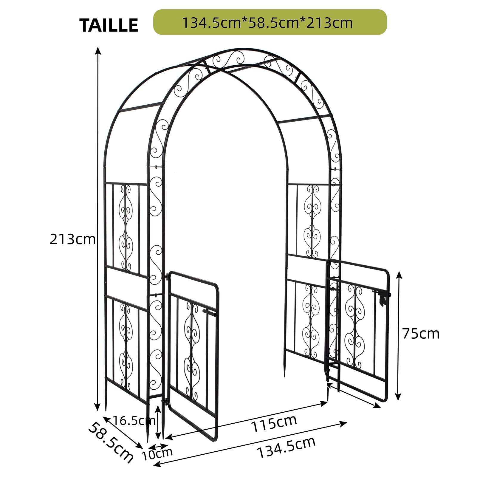 LEADZM Arche Métal Jardin, Arcade Mariage en Fer Revêtue de Poudre pour Plantes Grimpantes de Rose,Noir (Type d'étable avec Porte)