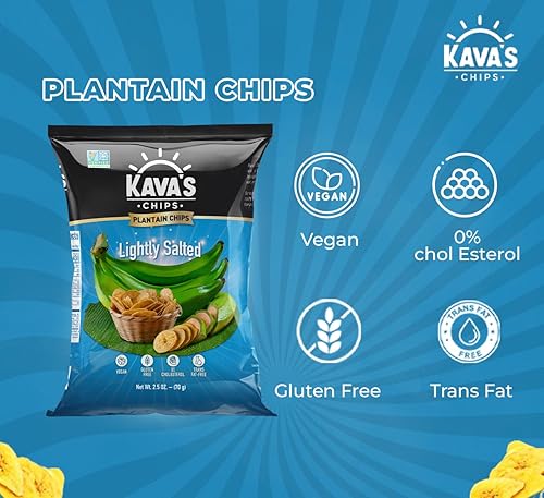 Miniatura 2 de Kava's Chips de plátano ligeramente salados 2.5 onzas (2.50 oz), 24 unidades, vegano, sin gluten, plátano original, aperitivo saludable