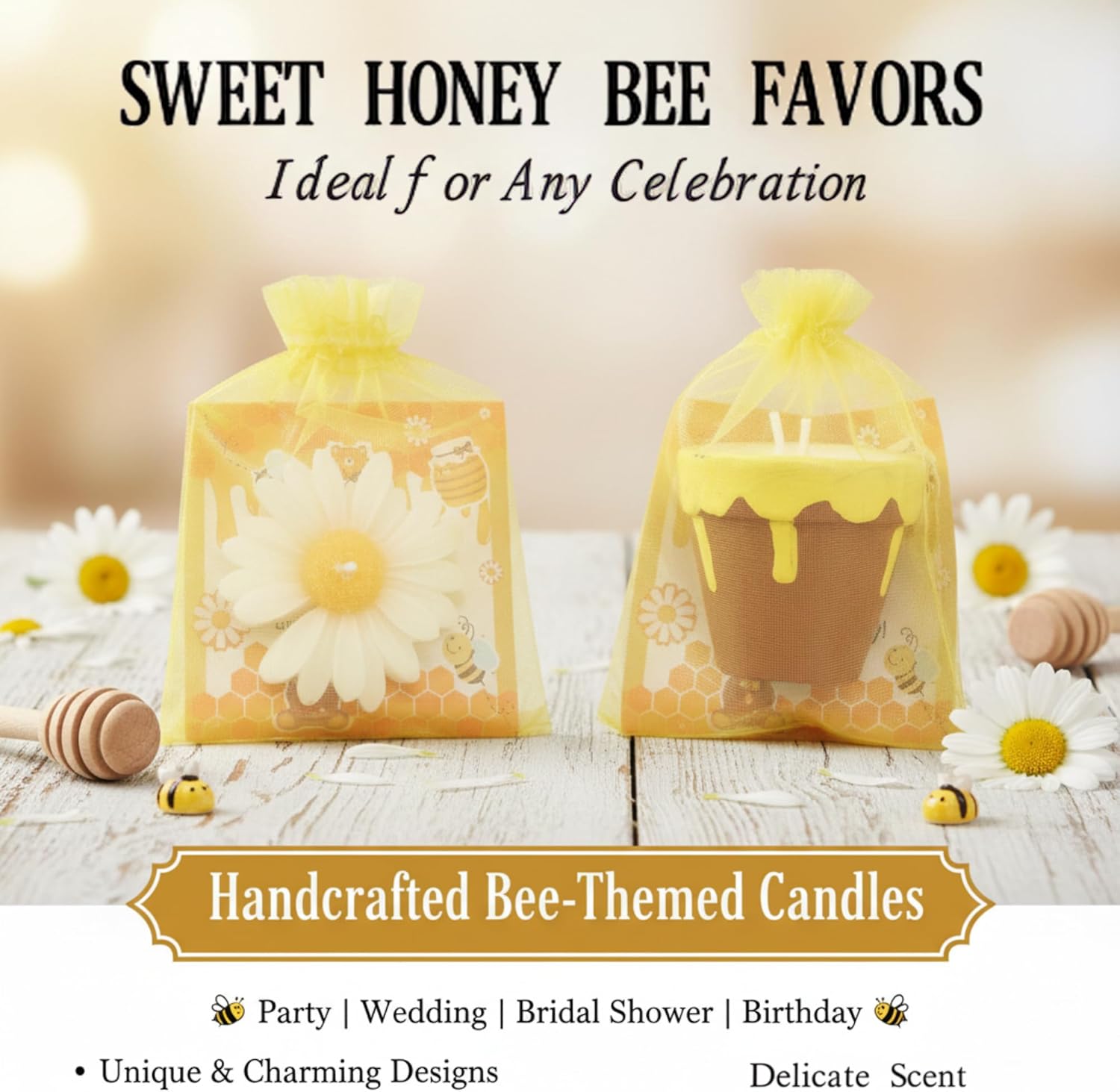 48 Sets Bee Themed Candle Set for Shower Party Favors Cute Honey Jar Candle with Thank You Tags Organza Bags Daisy Candles Shower Gifts for Guest Gender Reveal Party Decoration Gifts