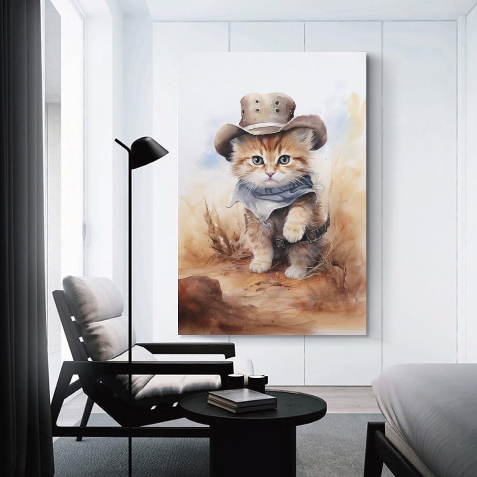 Stampa Su Tela Gatto Cowboy Vintage | Quadro Divertente Con Cappello, 30,5x40,6 Cm, Set Da 3, Per Soggiorno