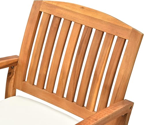 Miniatura 8 de Outsunny Mecedora para exteriores con cojín, mecedora de madera de acacia para patio trasero, patio, hogar, tono teca