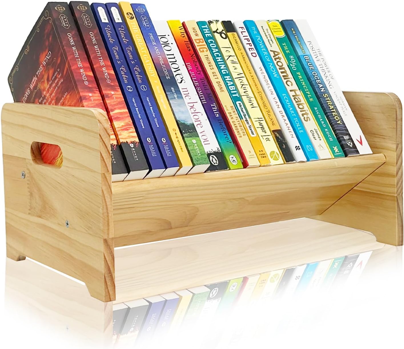 Desktop Bookshelf Organizer, Wood Office Tabletop Book Storage Rack, Tilting Bookcase for Books/Magazine Display,Small Desktop Bookshelf,Desk Shelf