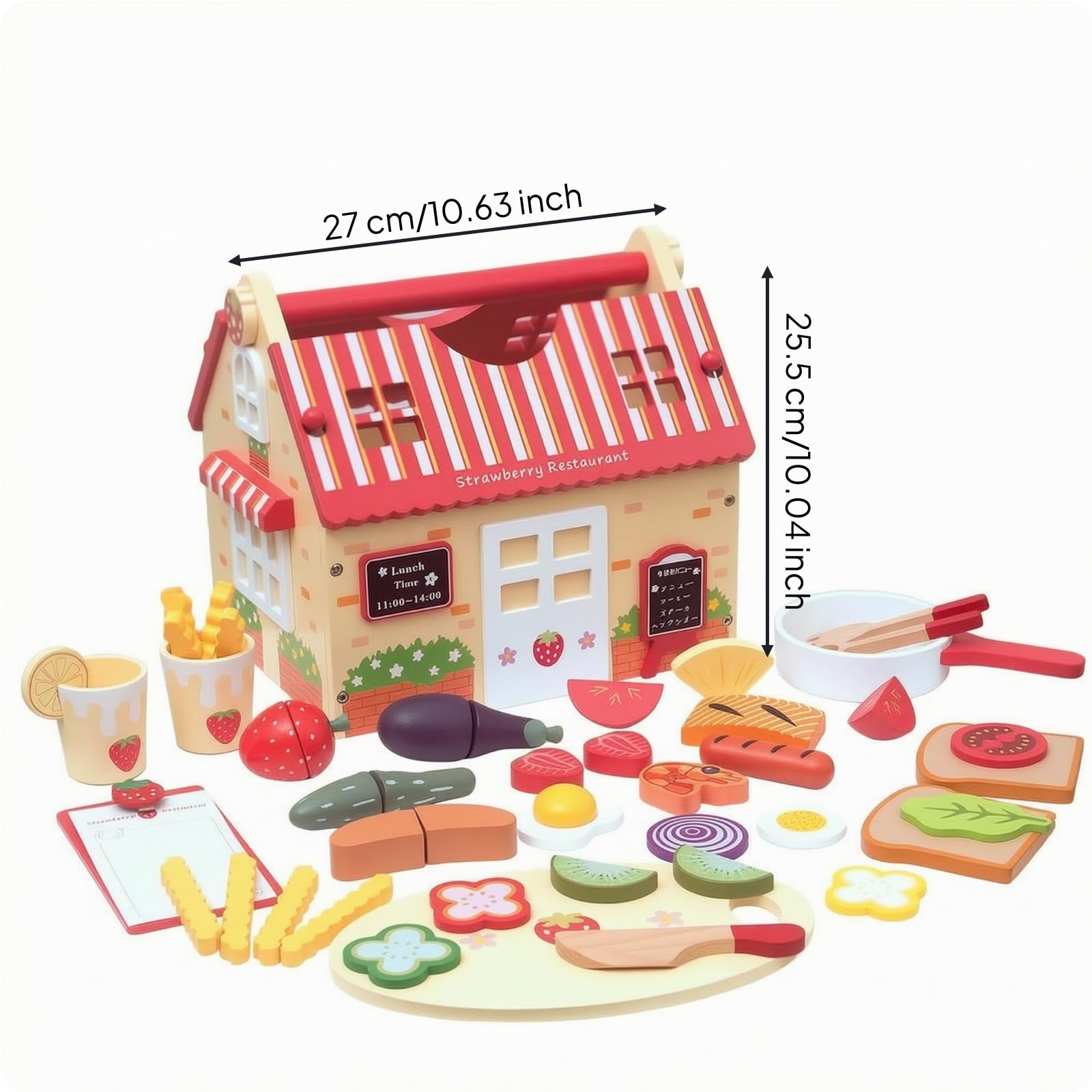 Cibo Finto in Legno con Scatola | Didattico, Set Ristorante Giocattolo in Legno, Naturale, per Casa, giochi, Scuola Dell'infanzia