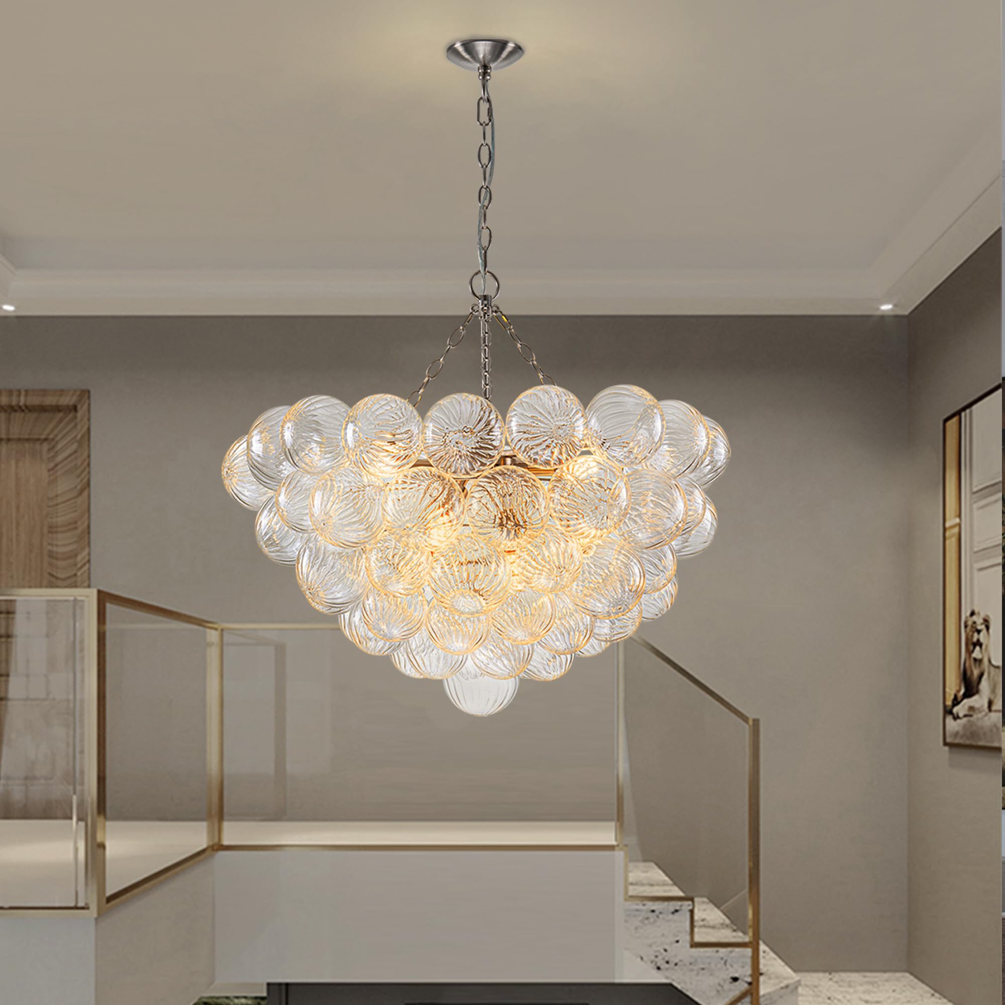 Longree Bubble Ball Glass Chandelier Brushed Nickel Swirled Clear