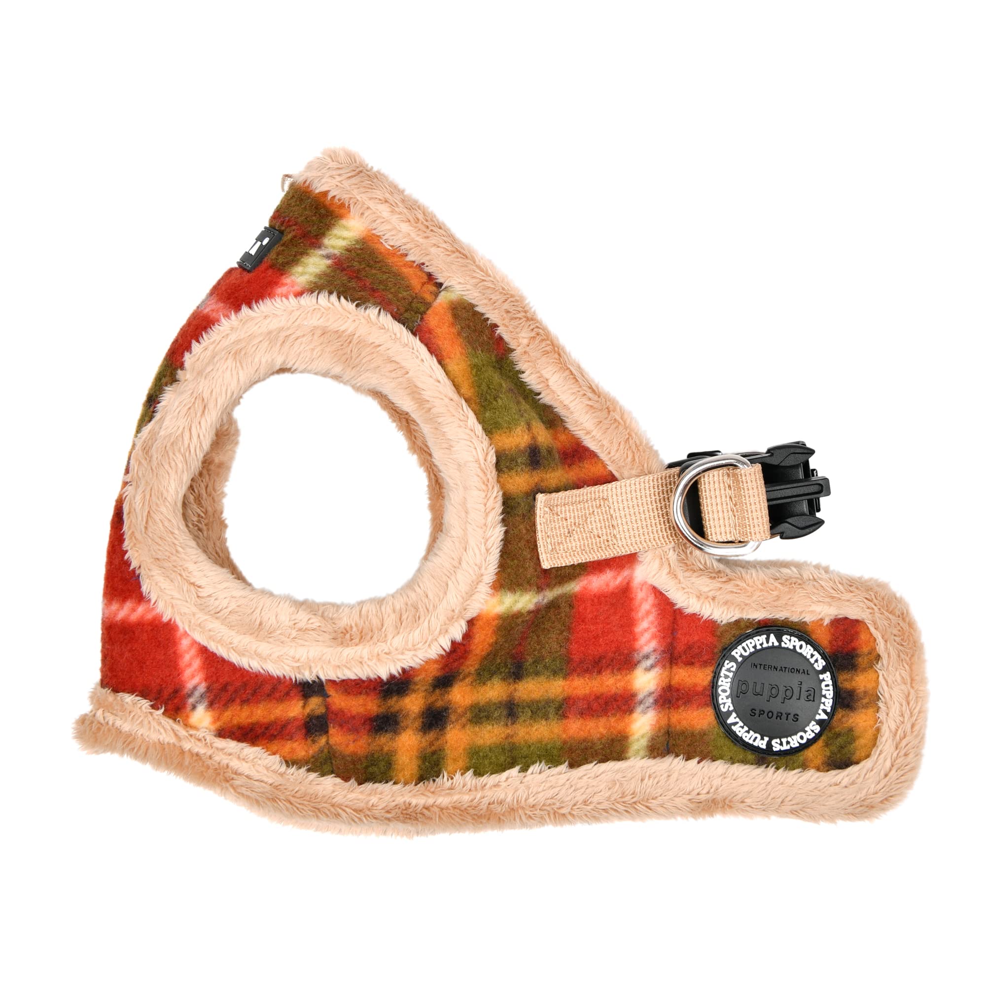Puppia Norman Vest Dog Harness Step-in Warm Winter Checkered Pattern for Small and Medium Dog, Beige, Small