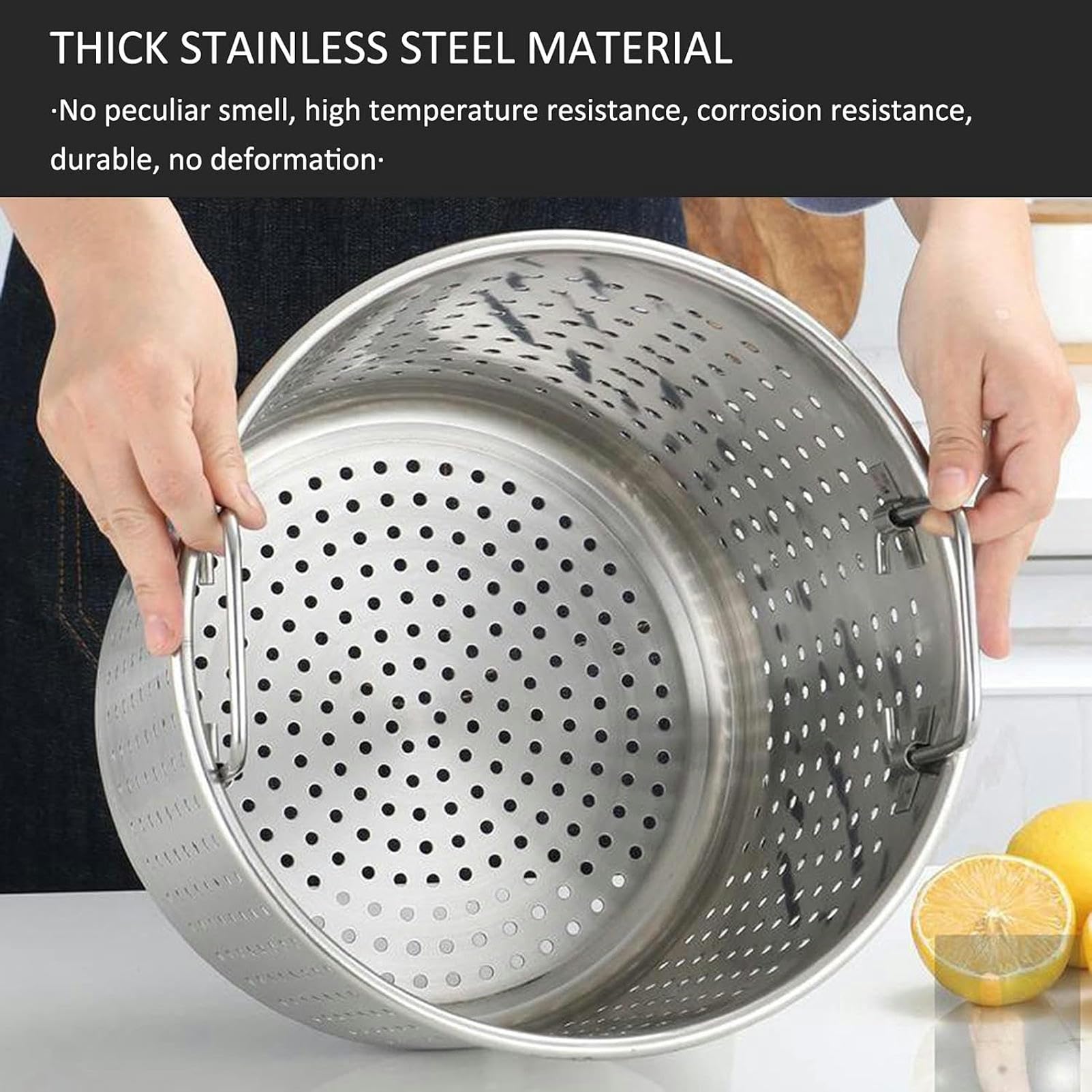 30 cm großer Suppentopf aus Edelstahl mit Siebkorb und Deckel – vielseitige Fritteuse zum Dämpfen, Kochen und Garen – ideal für den Einsatz zu Hause und im Freien