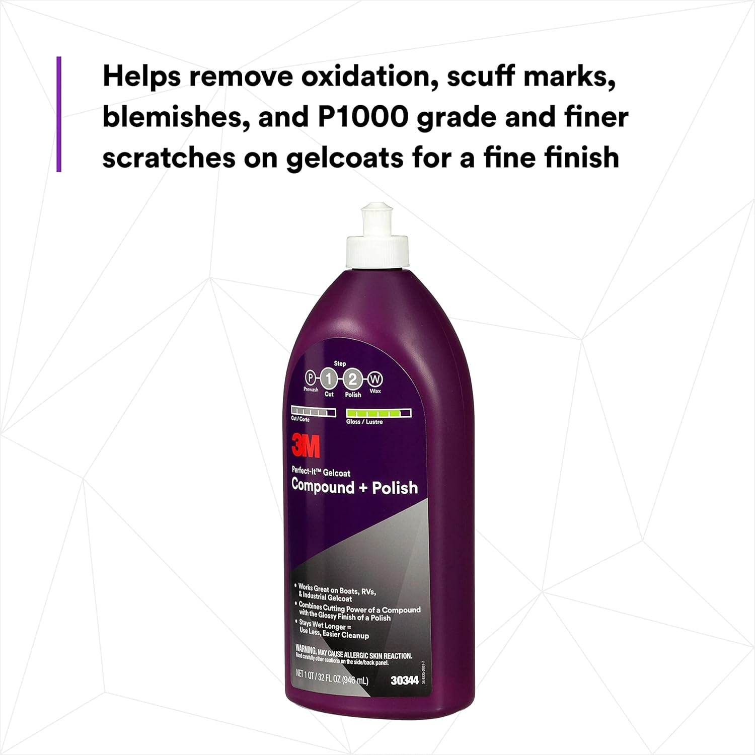 3M Perfect-It Gelcoat Compound + Polish 30344, 1 qt (32 fl oz/946 mL) - Image 10