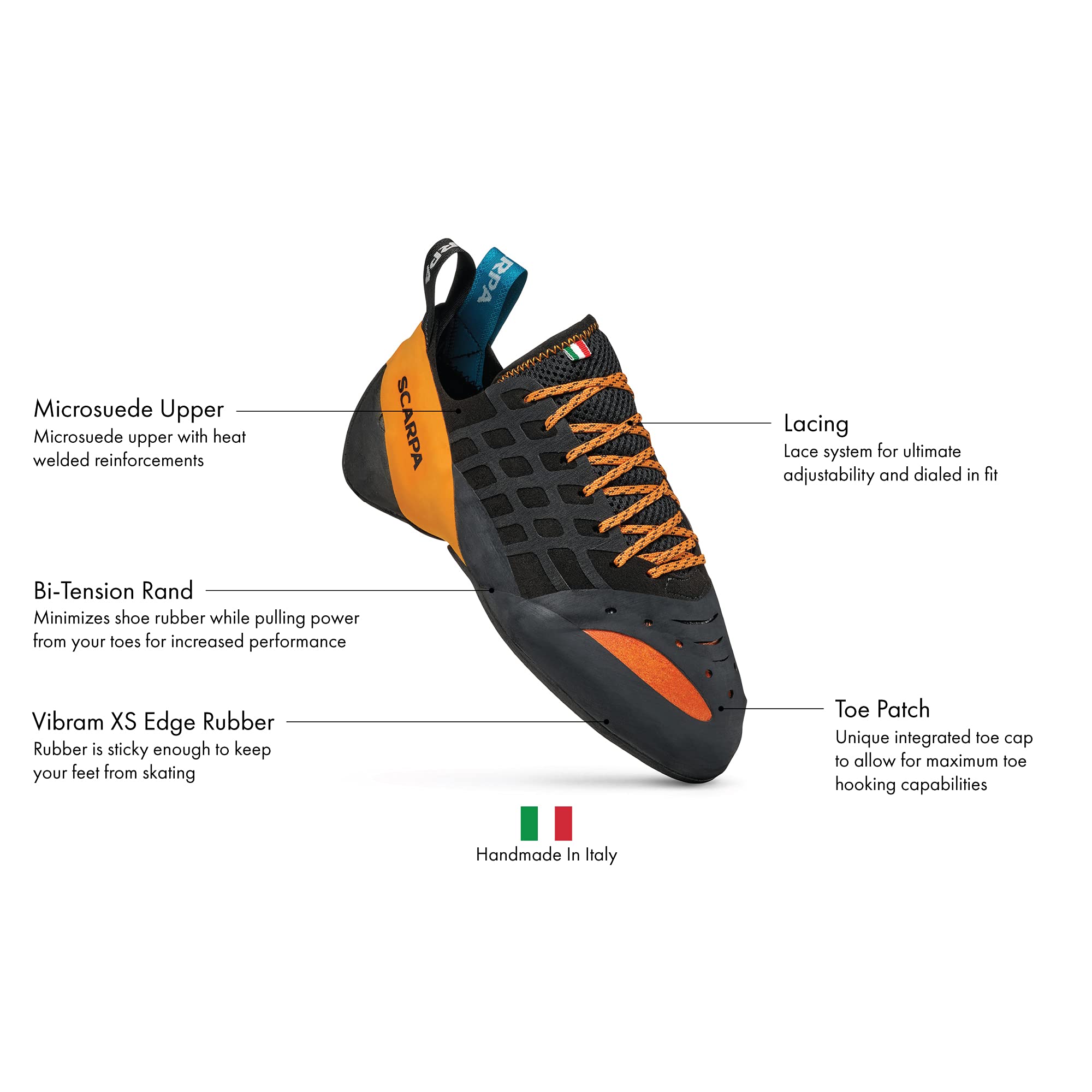 SCARPA Instinct - Zapatos de escalada con encaje para escalada deportiva y boulder, Negro/Naranja, 10 Women/9 Men