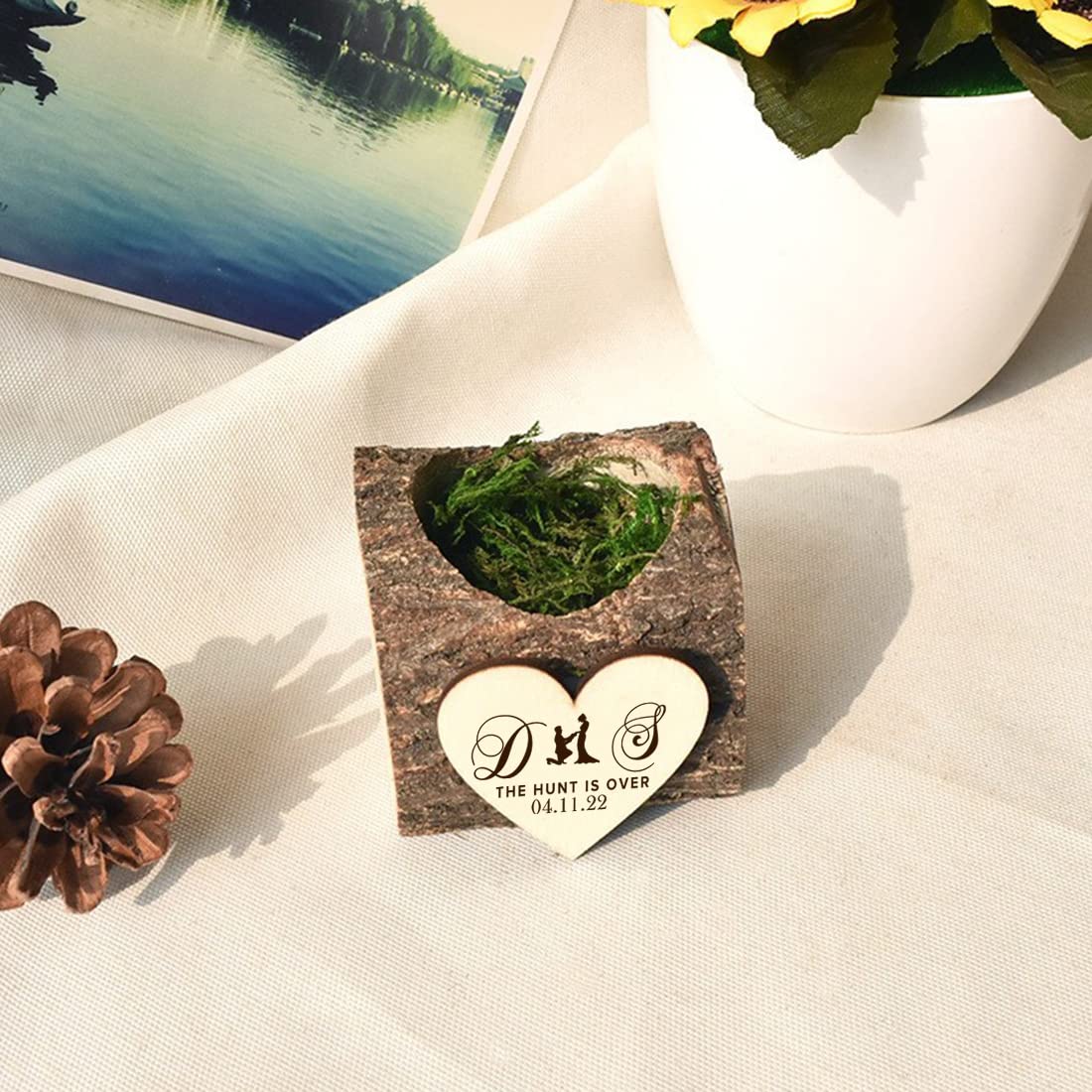 Porta Fedi Nuziali Personalizzato In Legno - Scatola Anelli Con Nomi Per Matrimonio, Fidanzamento O Anniversario - Foto 5