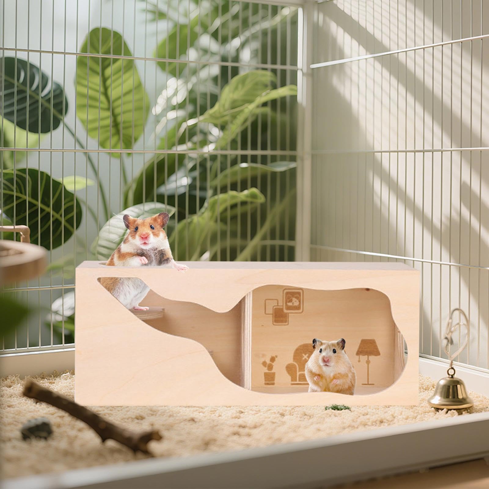 Hamsterkäfig | Hölzerne Anreicherung an der Oberseite – Hamster-Habitat Kleintierkäfig | für den Innenbereich, zum Schlafen, Graben, Kaninchen, Frettchen, Chinchilla, Igel