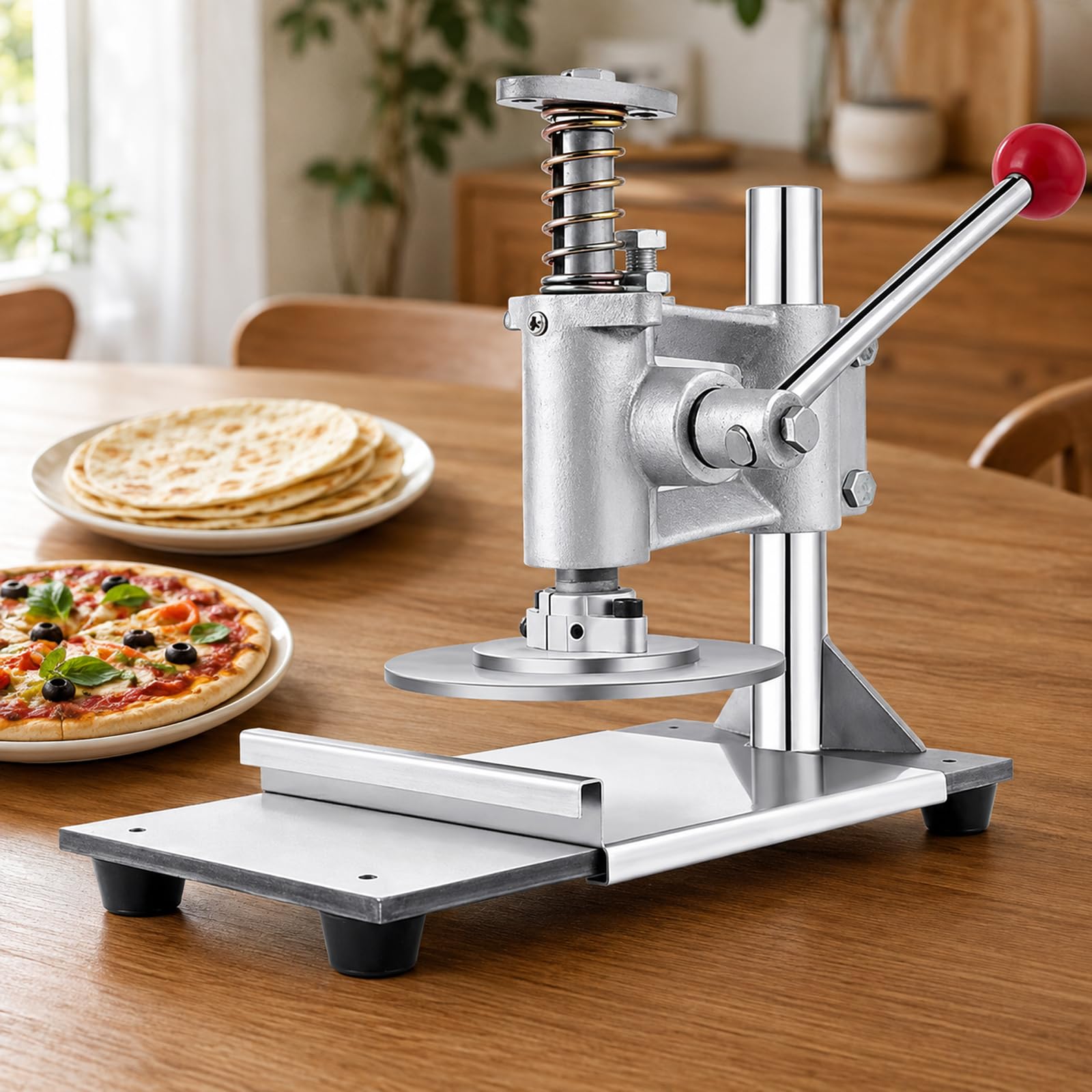 TYH Máquina Manual para Hacer Masa De Pizza, Máquina Eléctrica para Hacer Masa De Pizza, Grosor Ajustable, con Bandeja Extraíble, Pequeña Máquina De Acero Inoxidable para 12cm