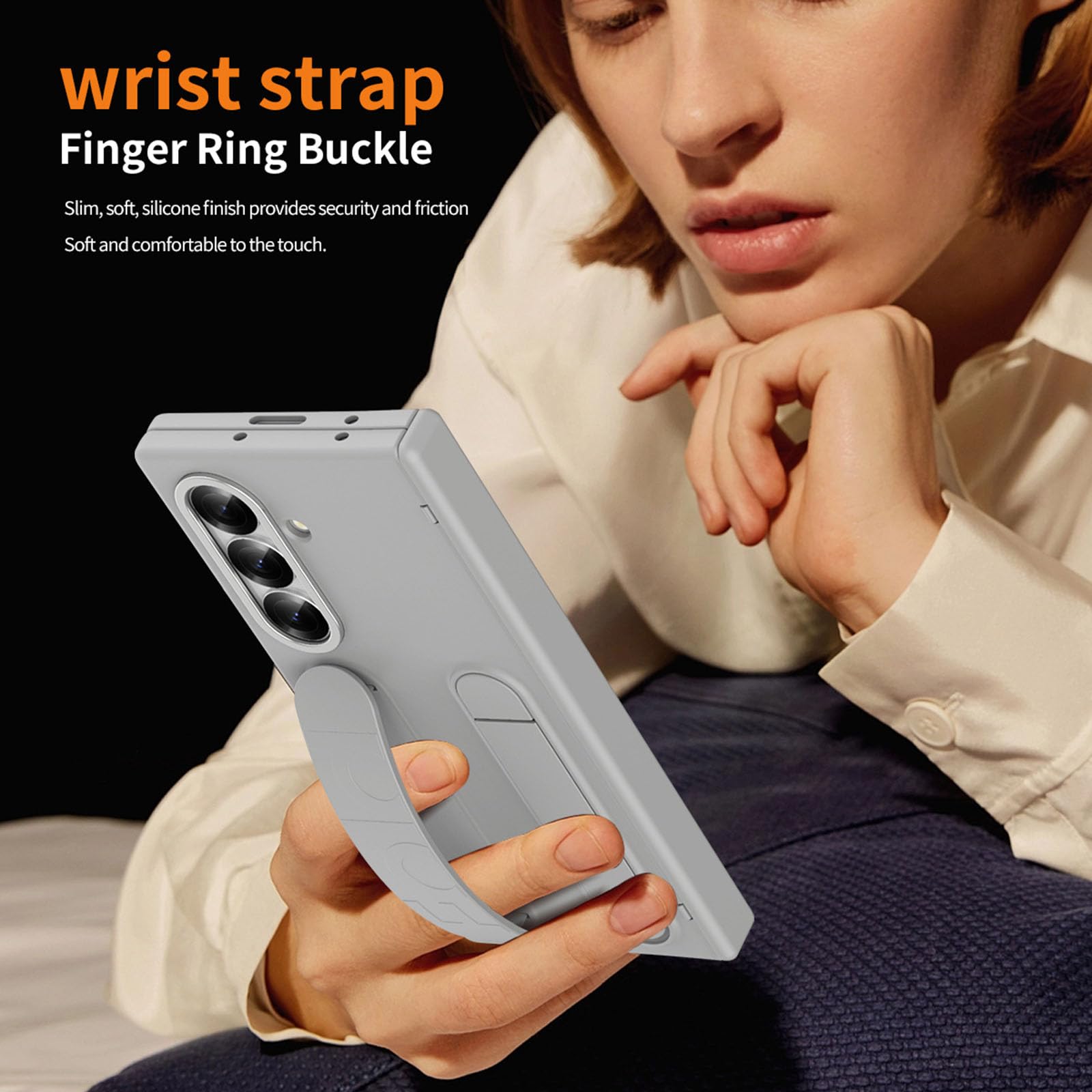 Etui z podstawką do Samsung Galaxy Z Fold 7, wysoce przyczepny pasek na palec, etui na telefon komórkowy, osłona ekranu i ochrona zawiasów, przezroczyste