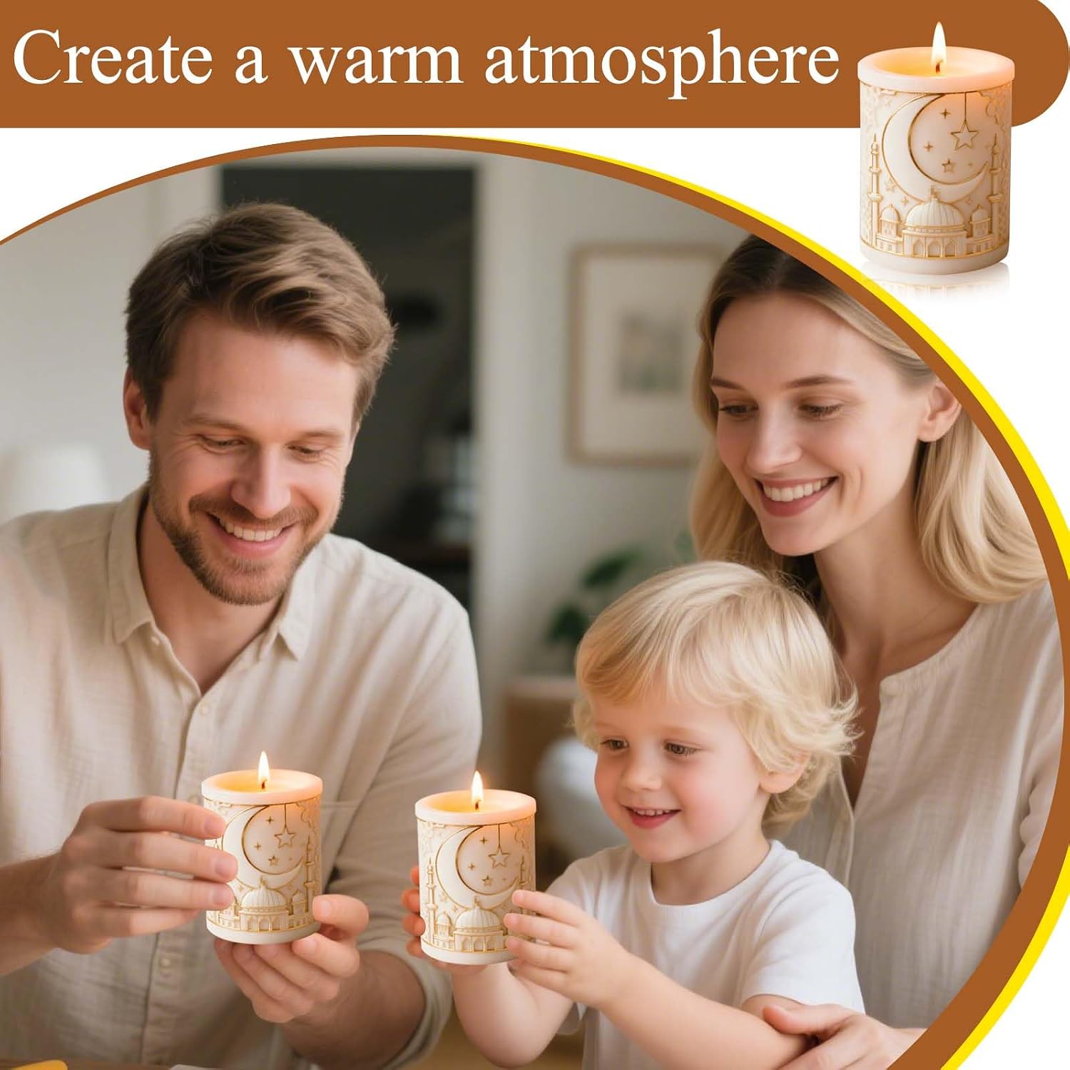 Ramadan Candle Molds for Candle Making Ramadan Decor Silicone Molds for Candles Star Moon Mosque Cylinder Silicone Mold Eid Decorations for Home Islam Eid Mubarak Muslim Building Epoxy Resin Mold