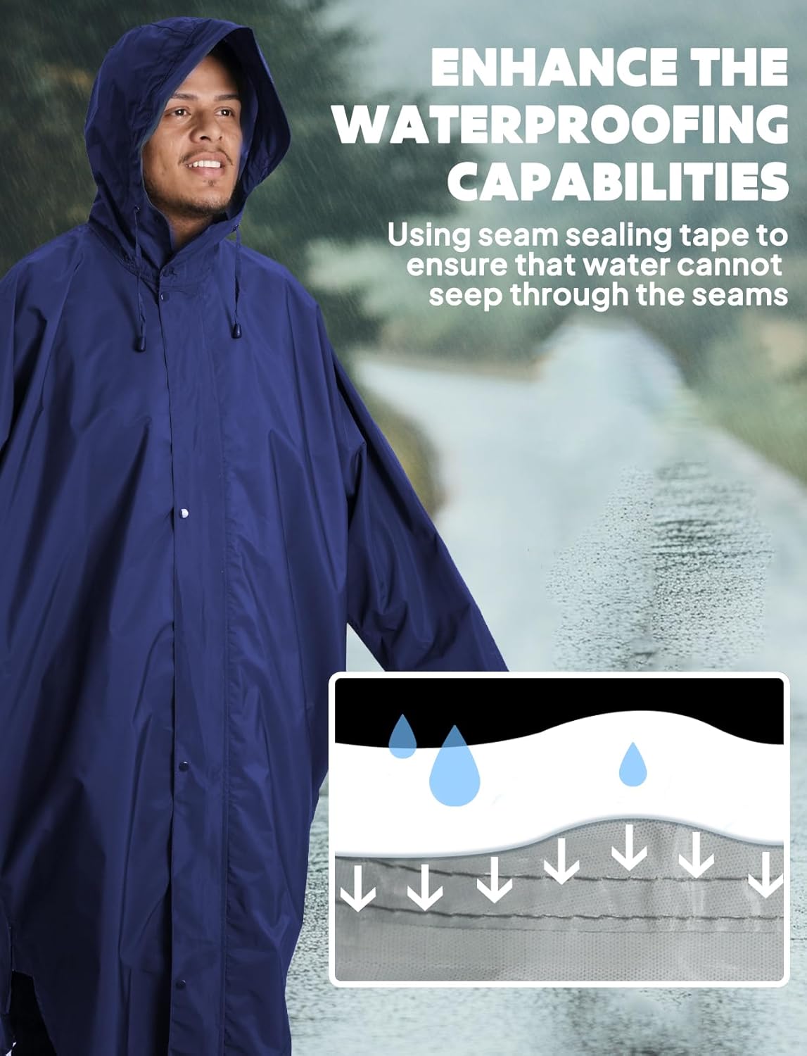 ANYOO Waterproof Rain Poncho for adults Lightweight Reusable Hiking Hooded Coat Jacket for Outdoor Activities - Image 6