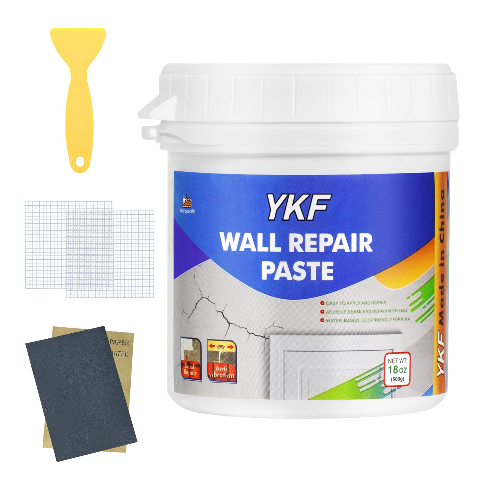 Drywall Patch Repair Kit, 18 Oz Spackle Wall Repair Paste with Scraper, Easy Wall Hole & Crack Mending, Quick Drying, Paintable, Strong Adhesion, Long Lasting Fix for Drywall Plaster Wood